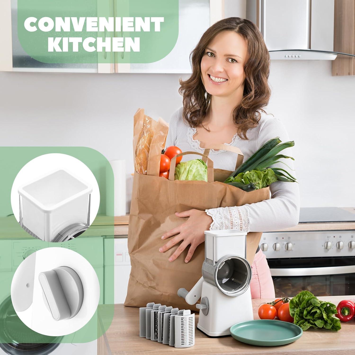 Rallador de Queso Rotatorio 6 en 1 Leriton con 12 Cuchillas