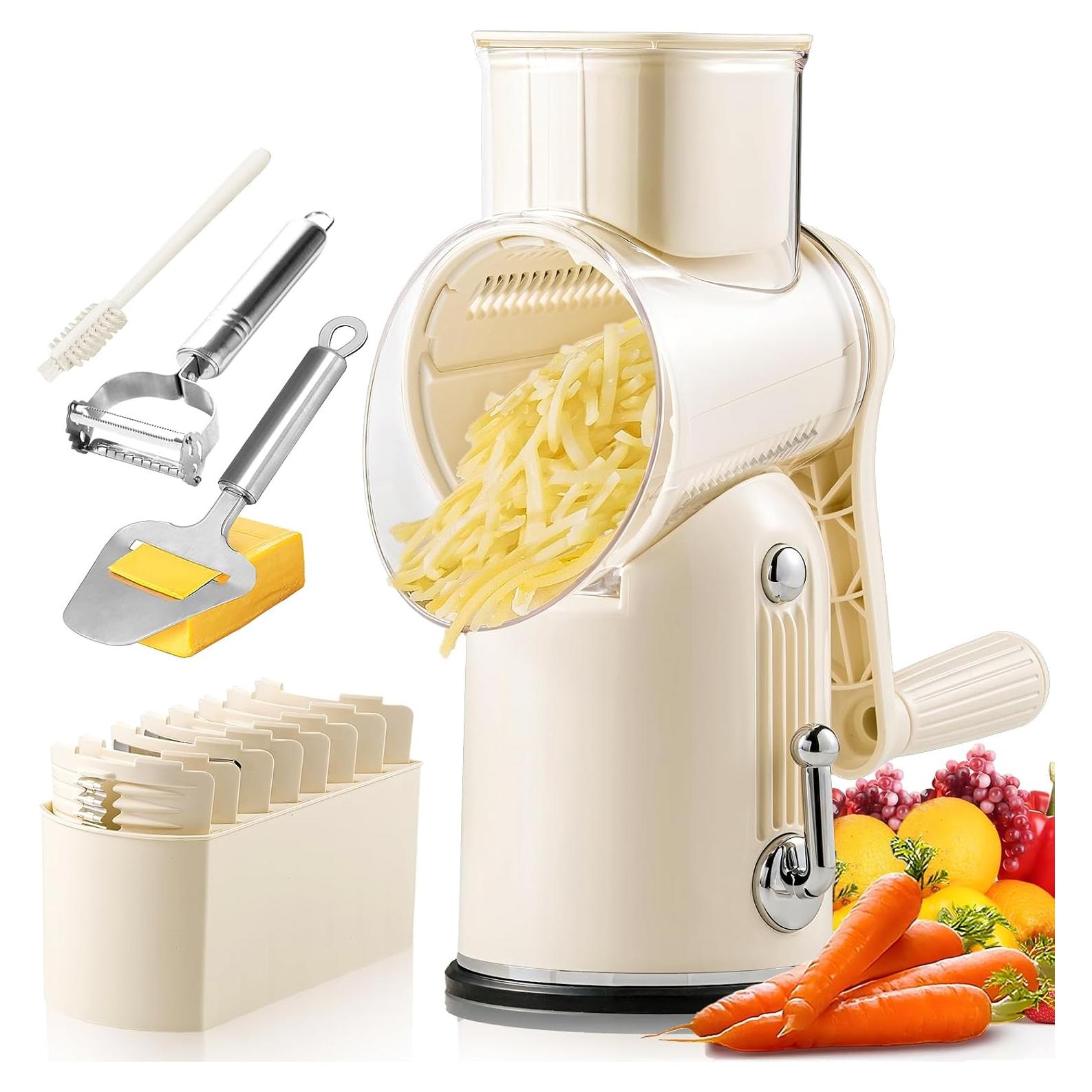 Rallador de Queso Rotativo Emojoy 5 en 1 con Base de Succión