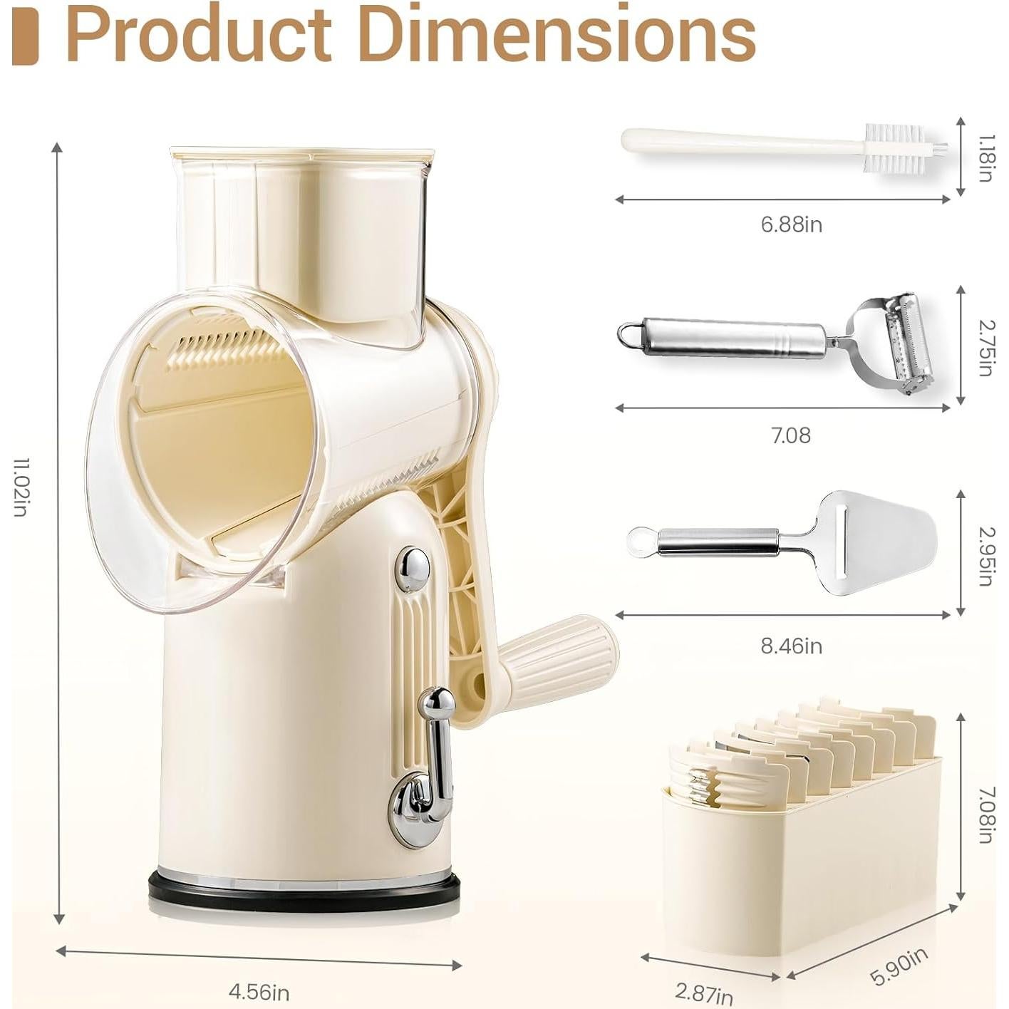 Rallador de Queso Rotativo Emojoy 5 en 1 con Base de Succión