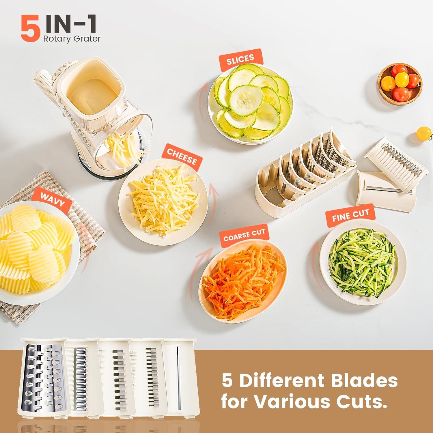 Rallador de Queso Rotativo Emojoy 5 en 1 con Base de Succión