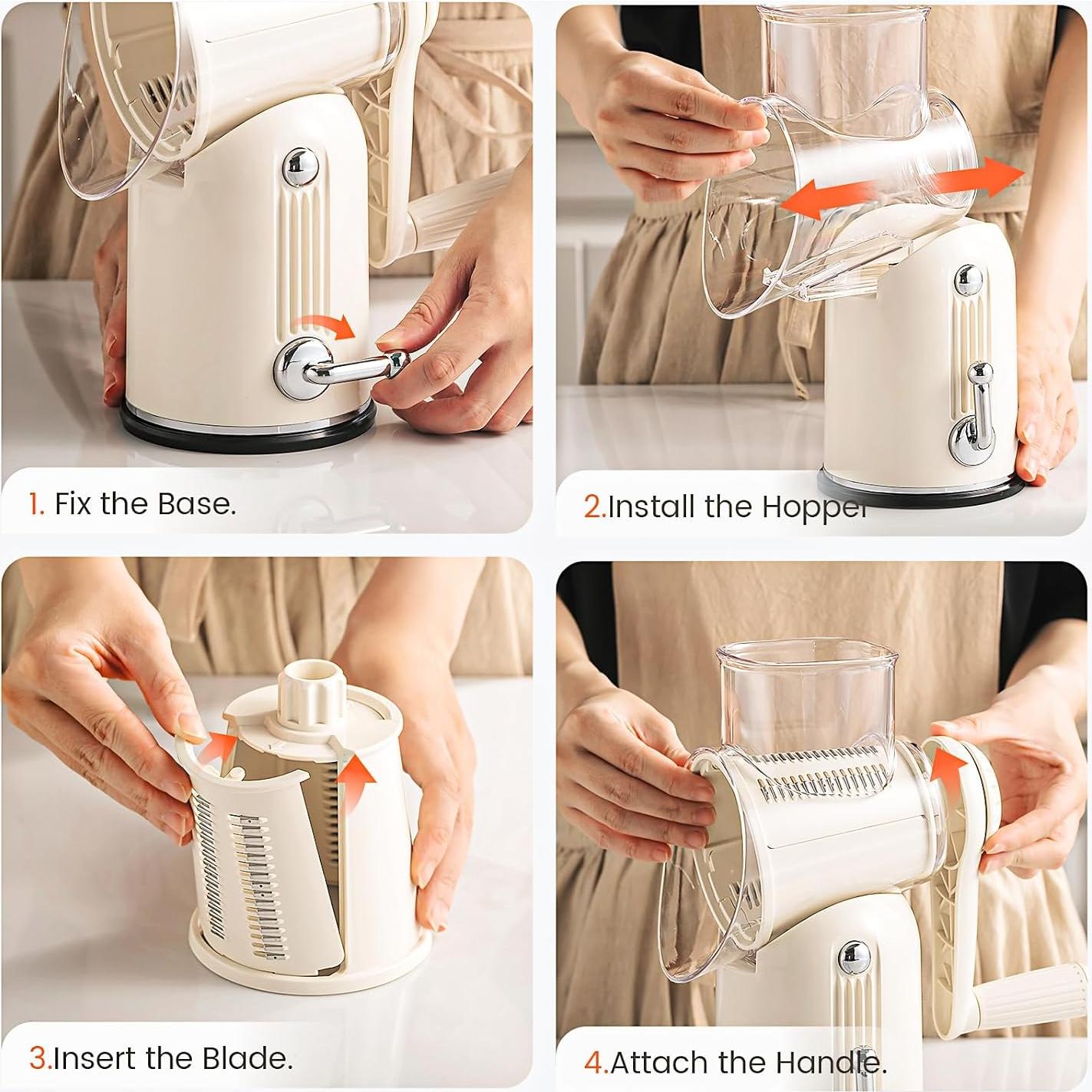 Rallador de Queso Rotativo Emojoy 5 en 1 con Base de Succión