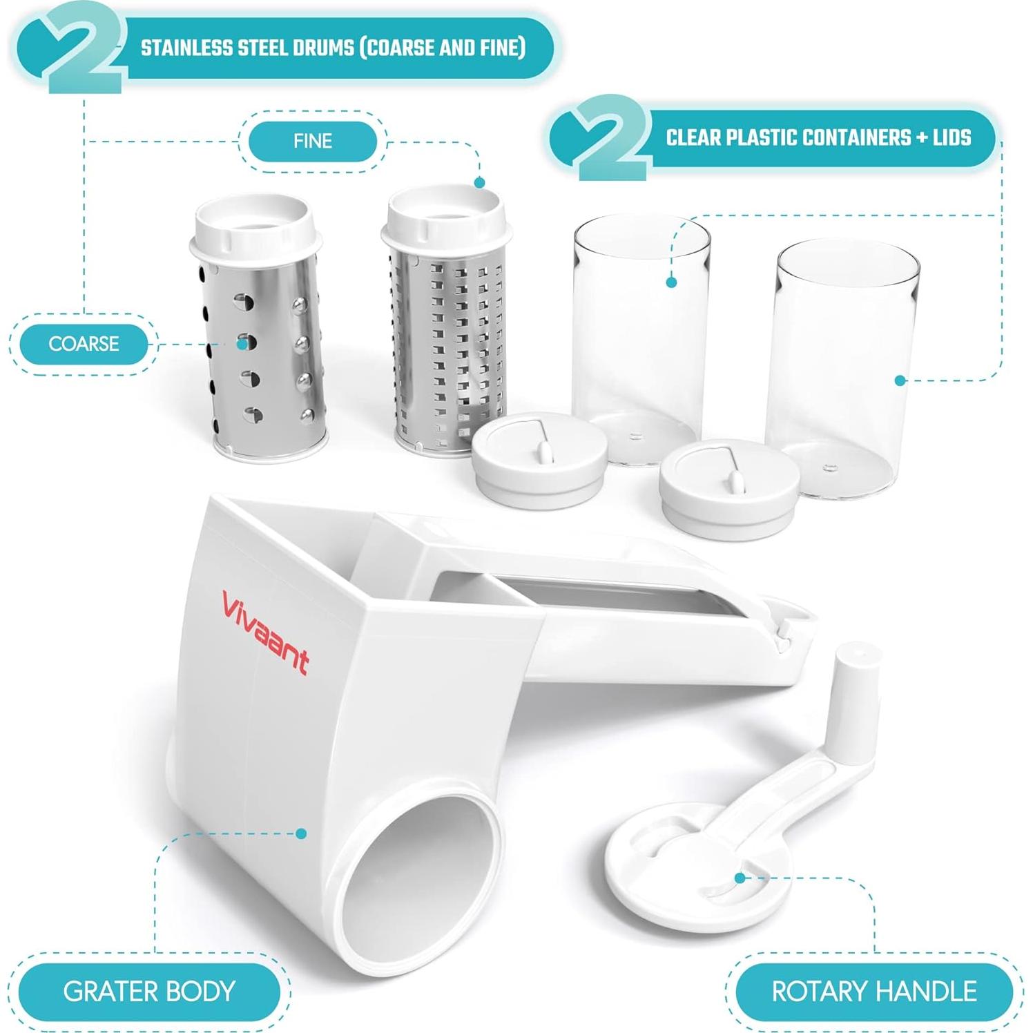 Rallador de Queso Vivaant con Manivela y 2 Cuchillas Inoxidable
