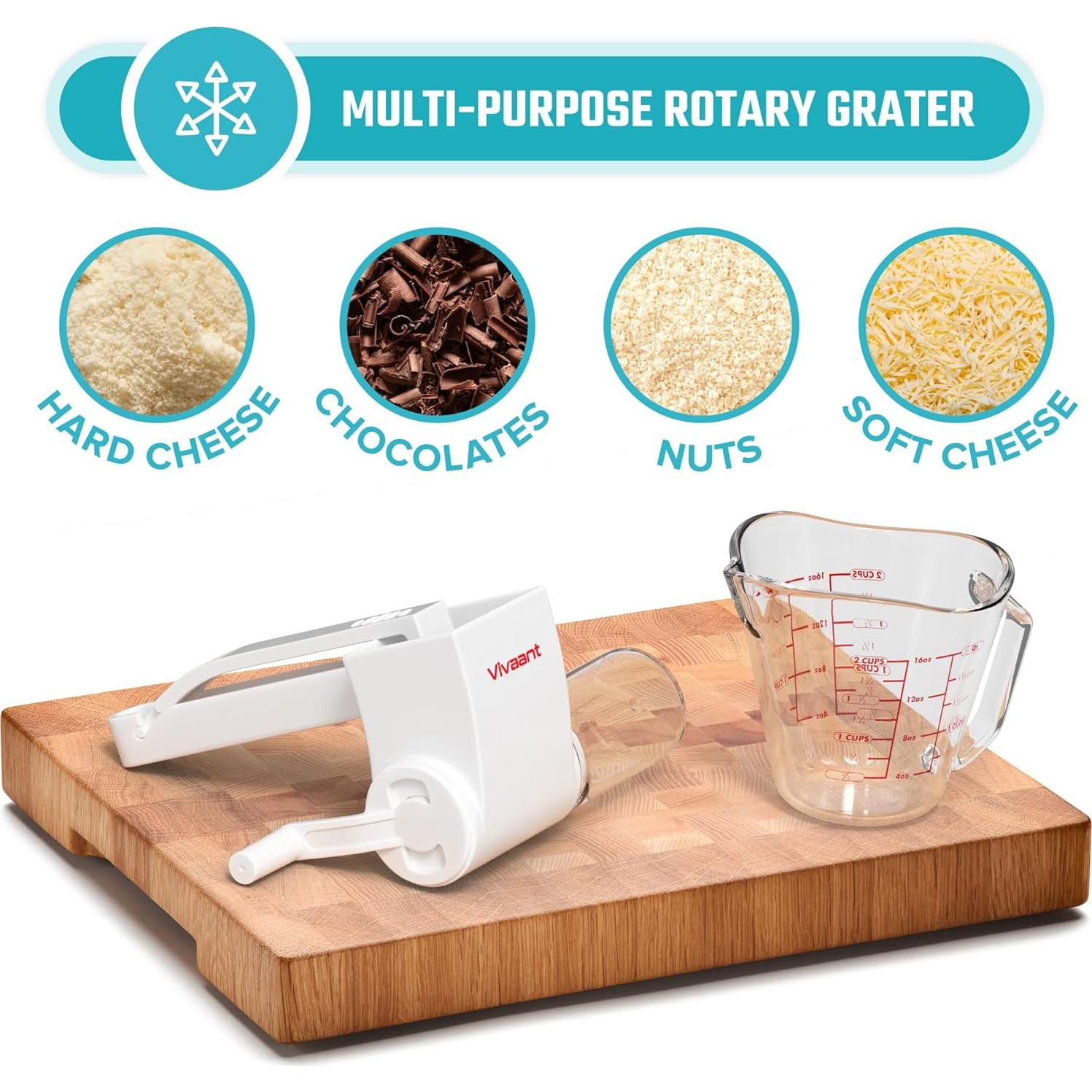 Rallador de Queso Vivaant con Manivela y 2 Cuchillas Inoxidable