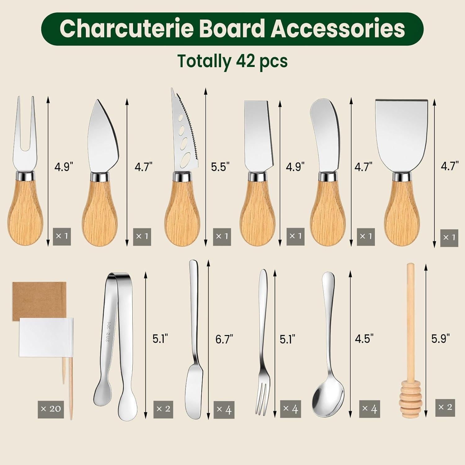 Juego de Accesorios para Charcutería Jutieuo 42 Piezas con Cuchillos