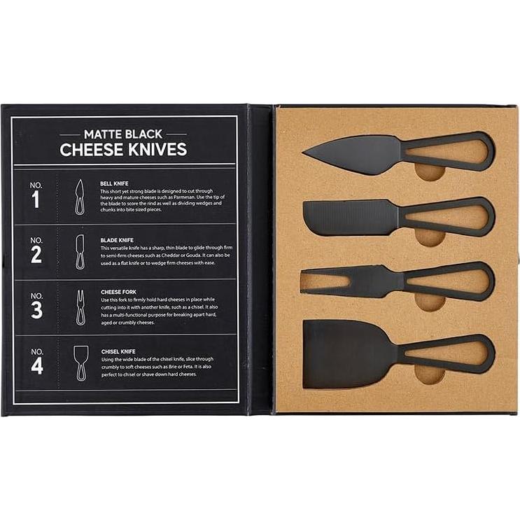 Juego de Cuchillos para Queso Santa Barbara 4 Piezas Negro Mate