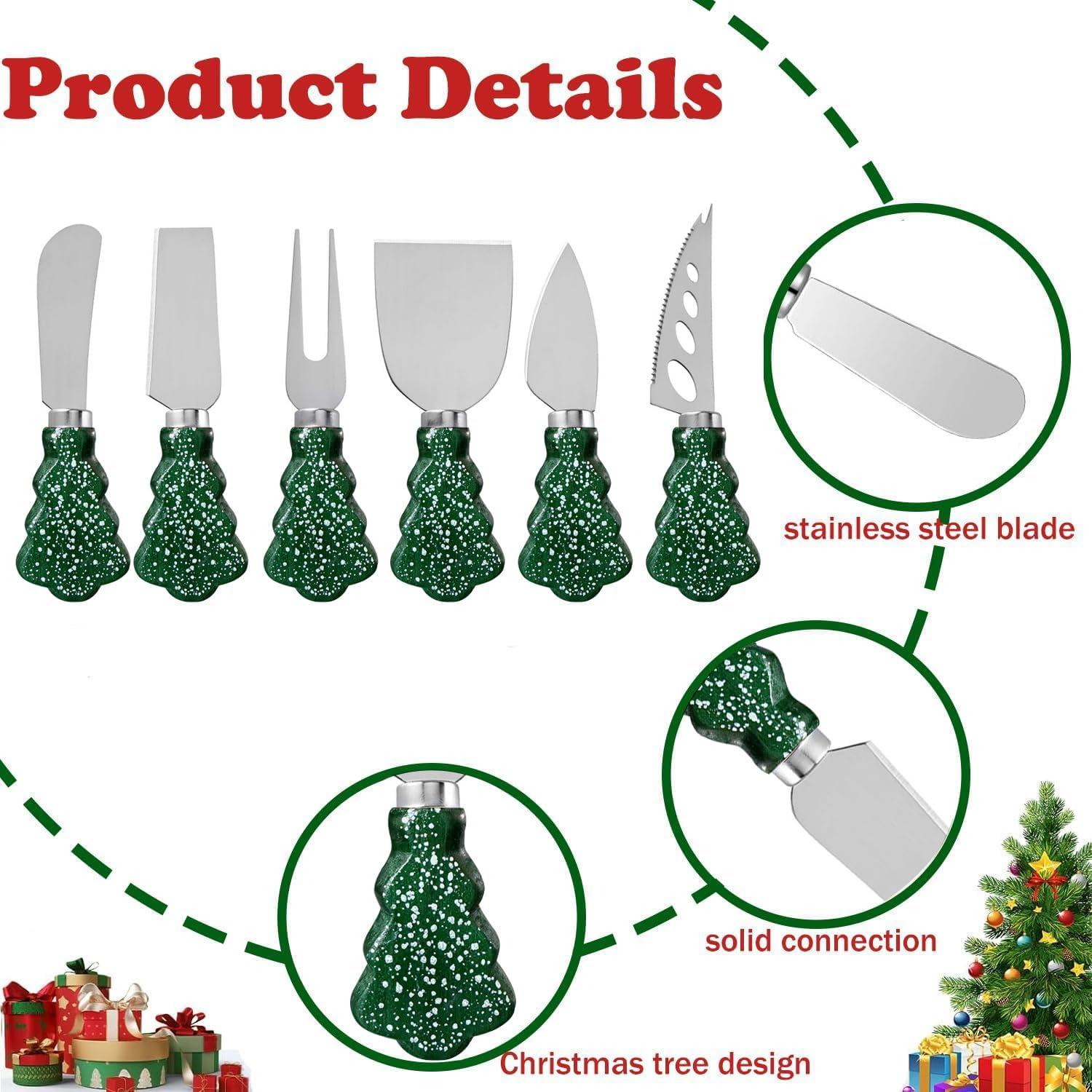 Juego de cuchillos de queso Guojanfon 6 piezas madera navideña