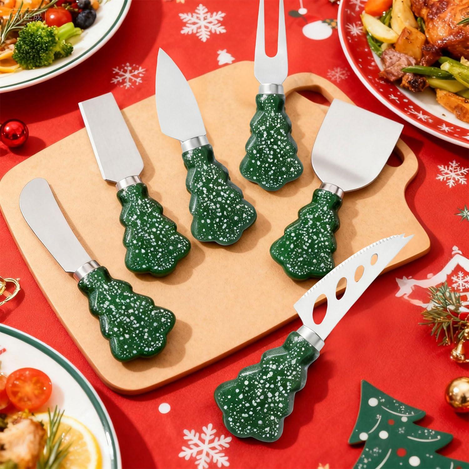 Juego de cuchillos de queso Guojanfon 6 piezas madera navideña