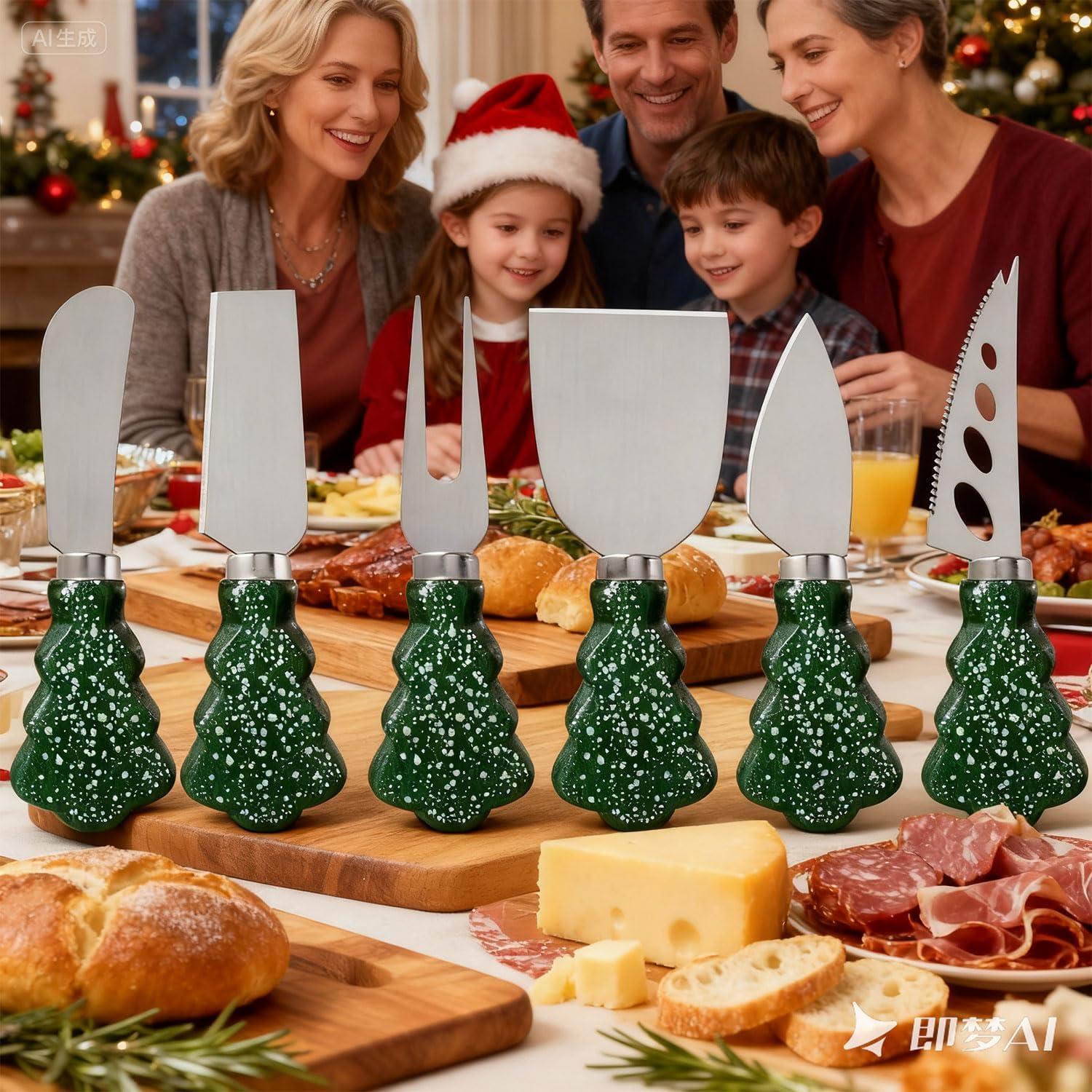 Juego de cuchillos de queso Guojanfon 6 piezas madera navideña