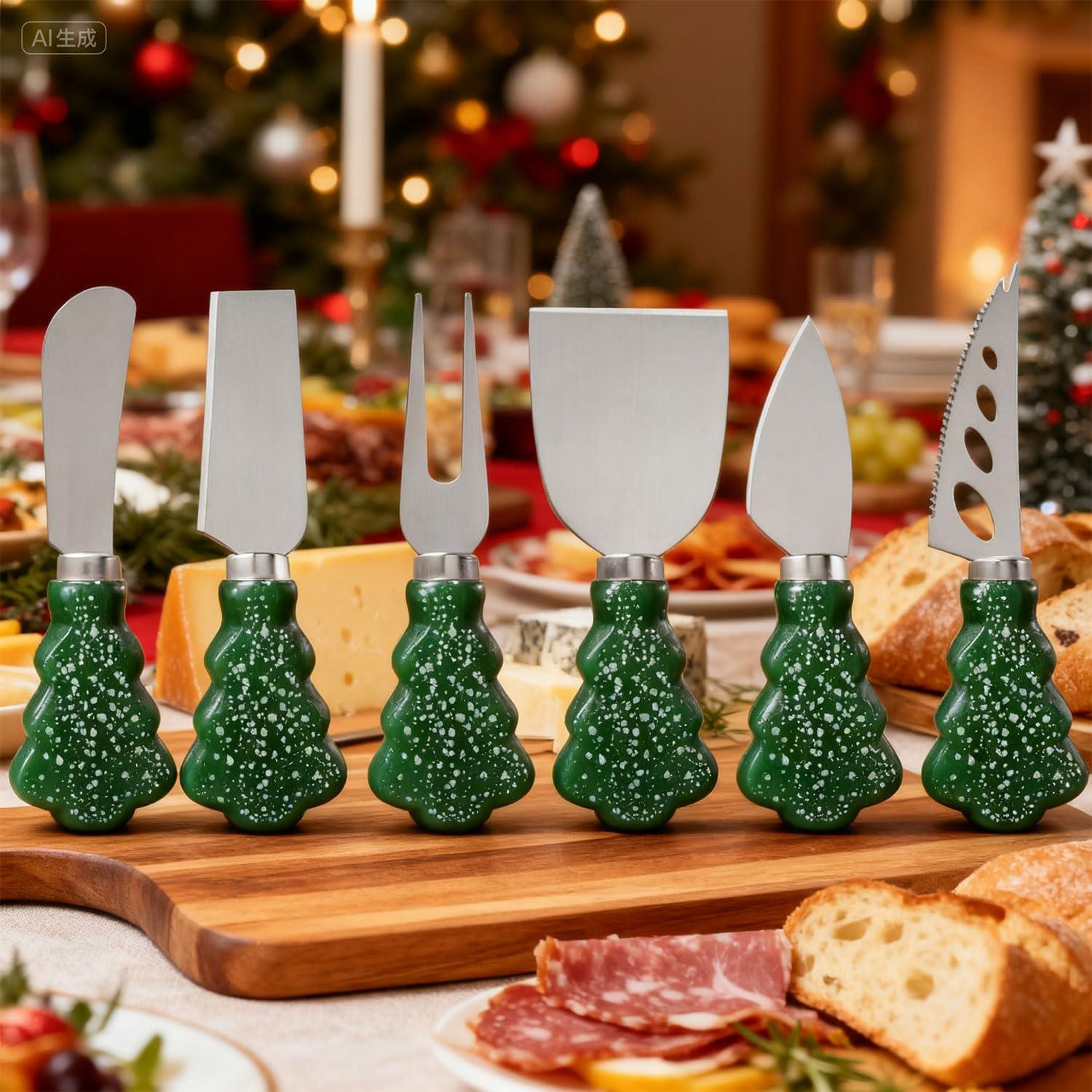 Juego de cuchillos de queso Guojanfon 6 piezas madera navideña