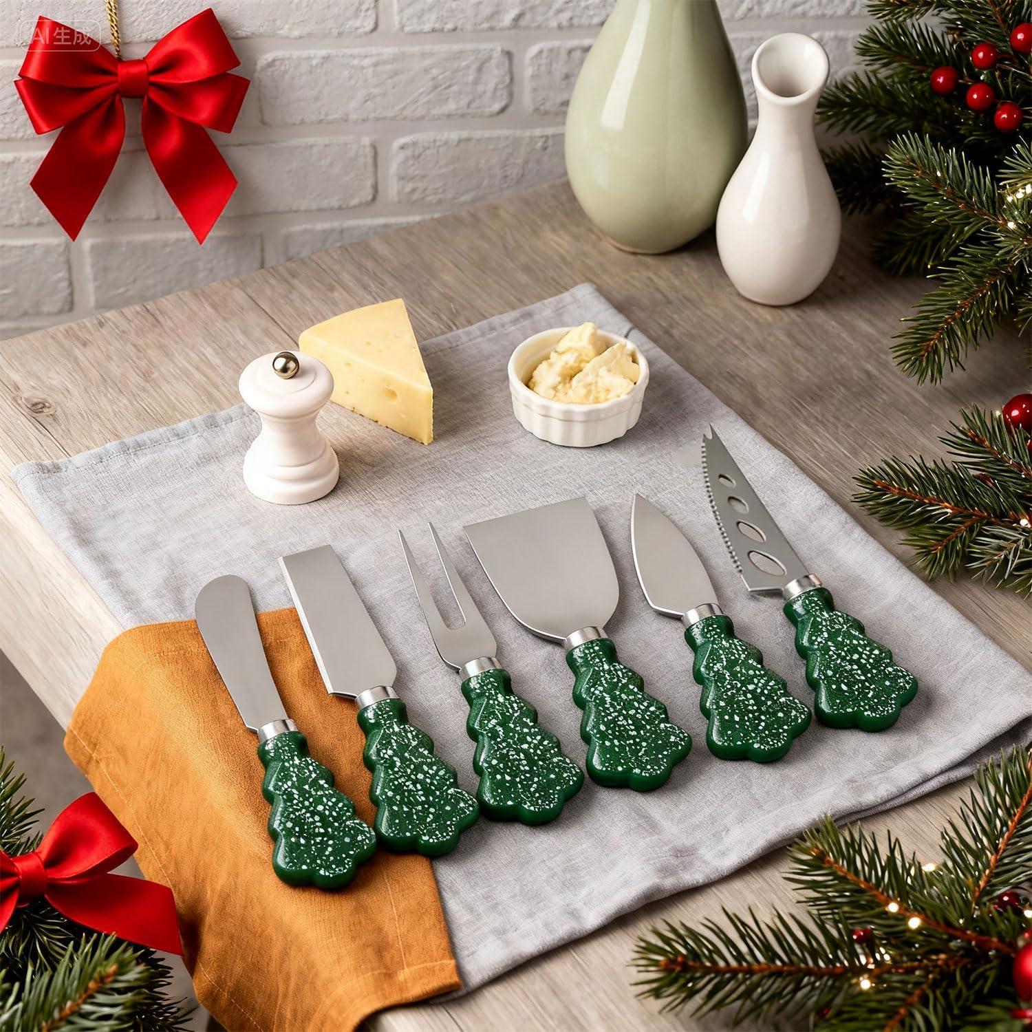 Juego de cuchillos de queso Guojanfon 6 piezas madera navideña