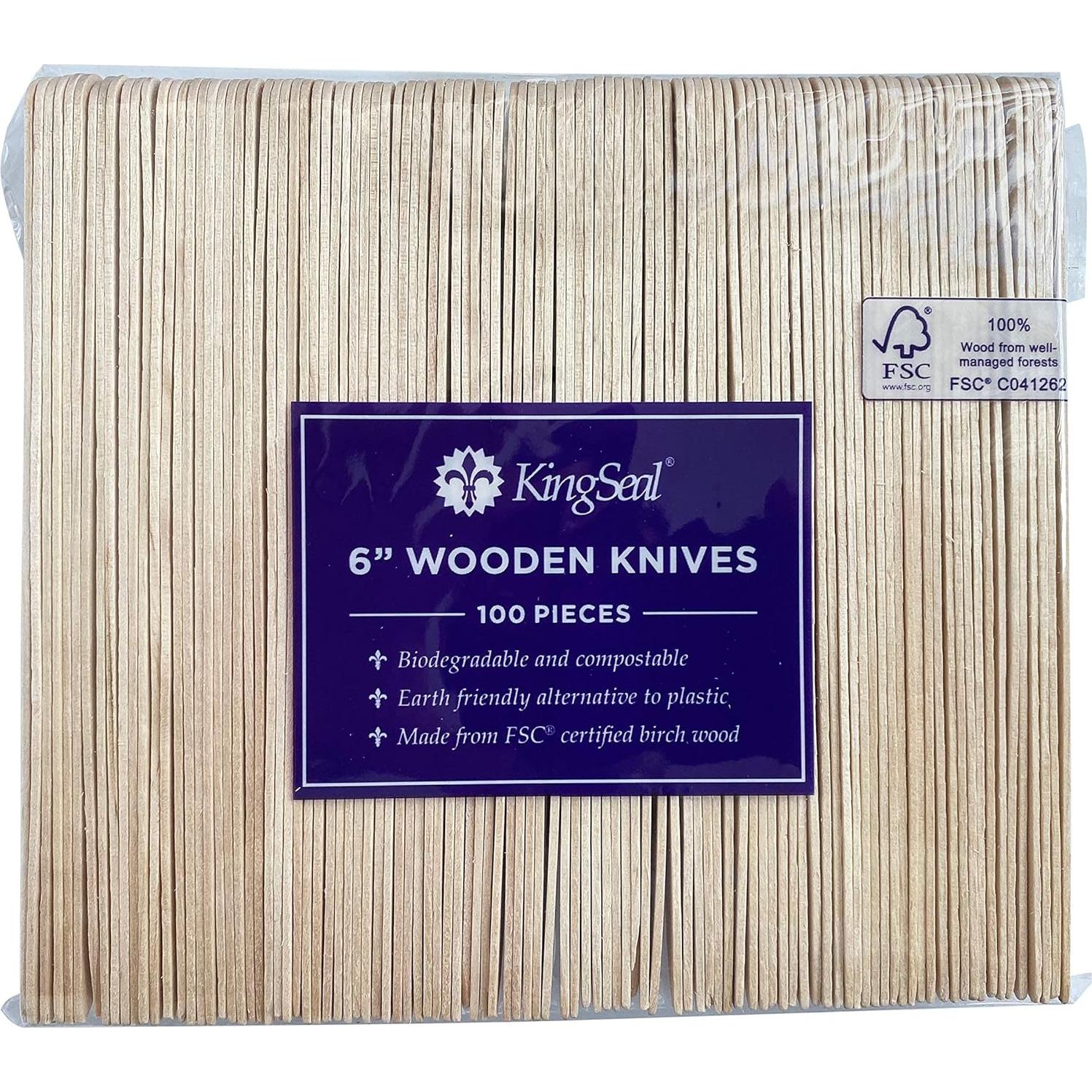 Cuchillo desechable de madera KingSeal 16.5 cm - 100 unidades