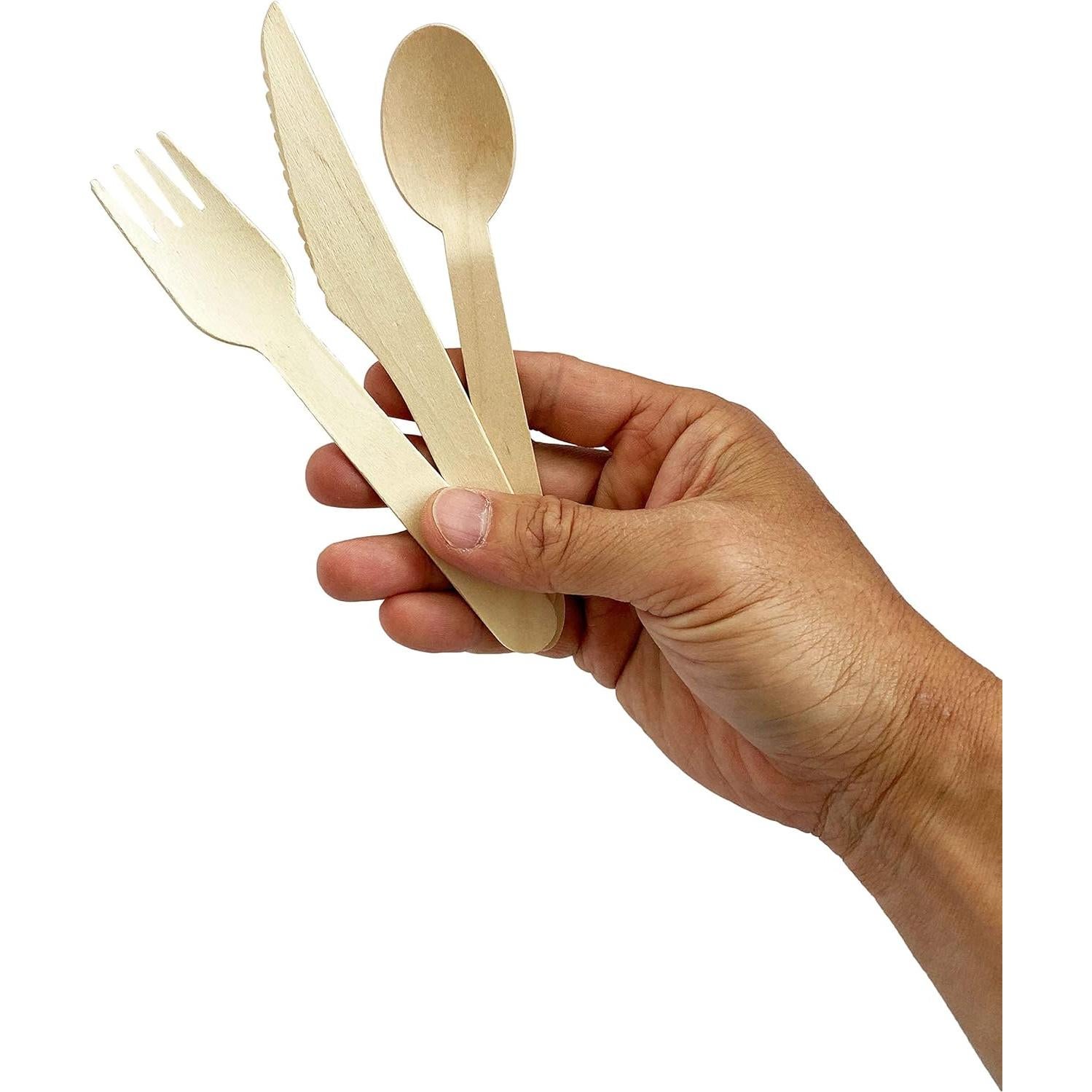 Cuchillo desechable de madera KingSeal 16.5 cm - 100 unidades