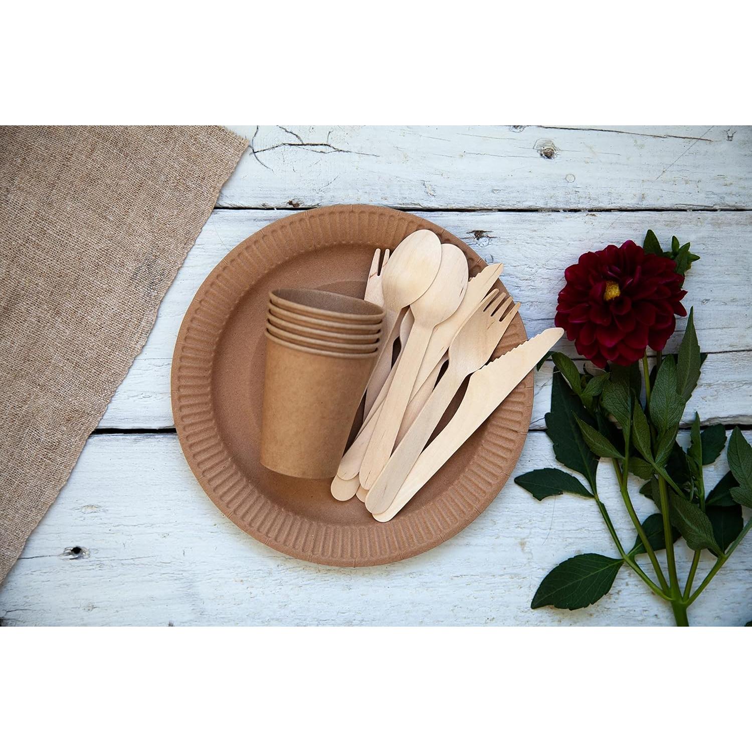 Cuchillo desechable de madera KingSeal 16.5 cm - 100 unidades