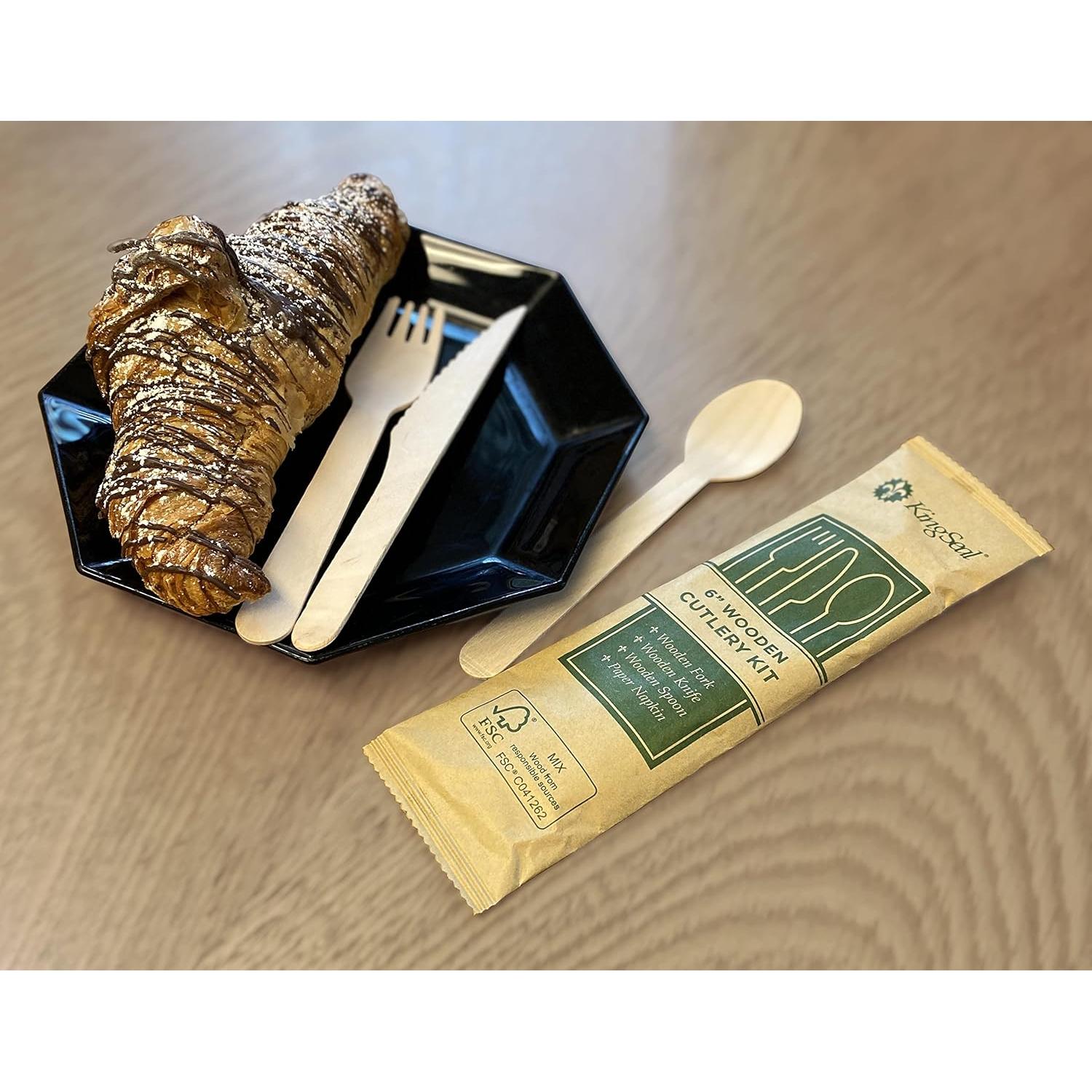 Cuchillo desechable de madera KingSeal 16.5 cm - 100 unidades