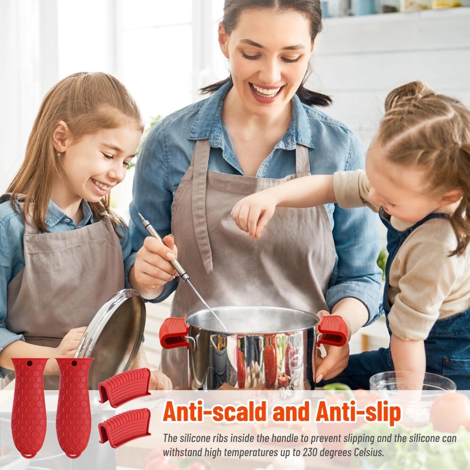 Cubierta de Mango de Sartén Caliente AHIW 4 Piezas Silicona Negra