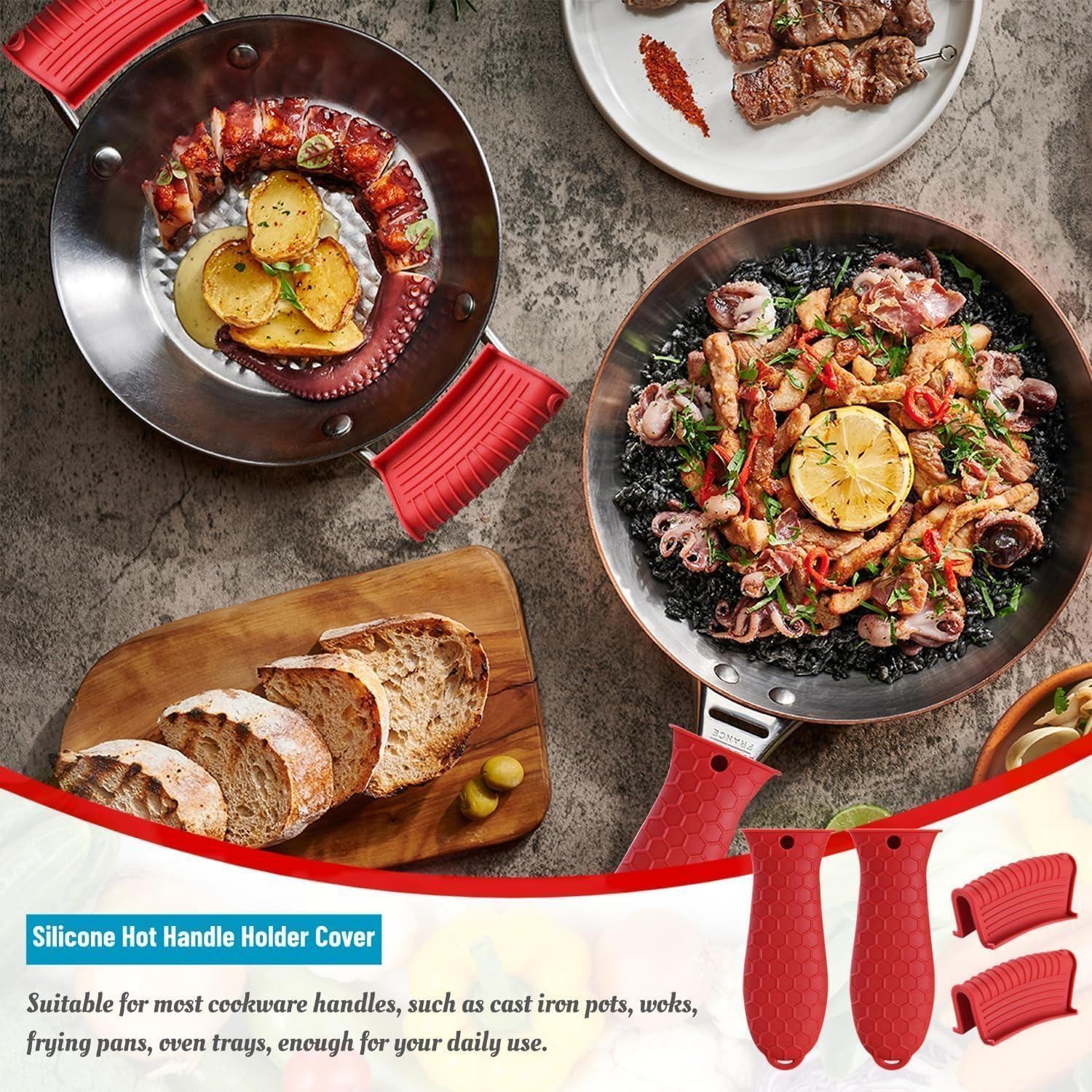 Cubierta de Mango de Sartén Caliente AHIW 4 Piezas Silicona Negra