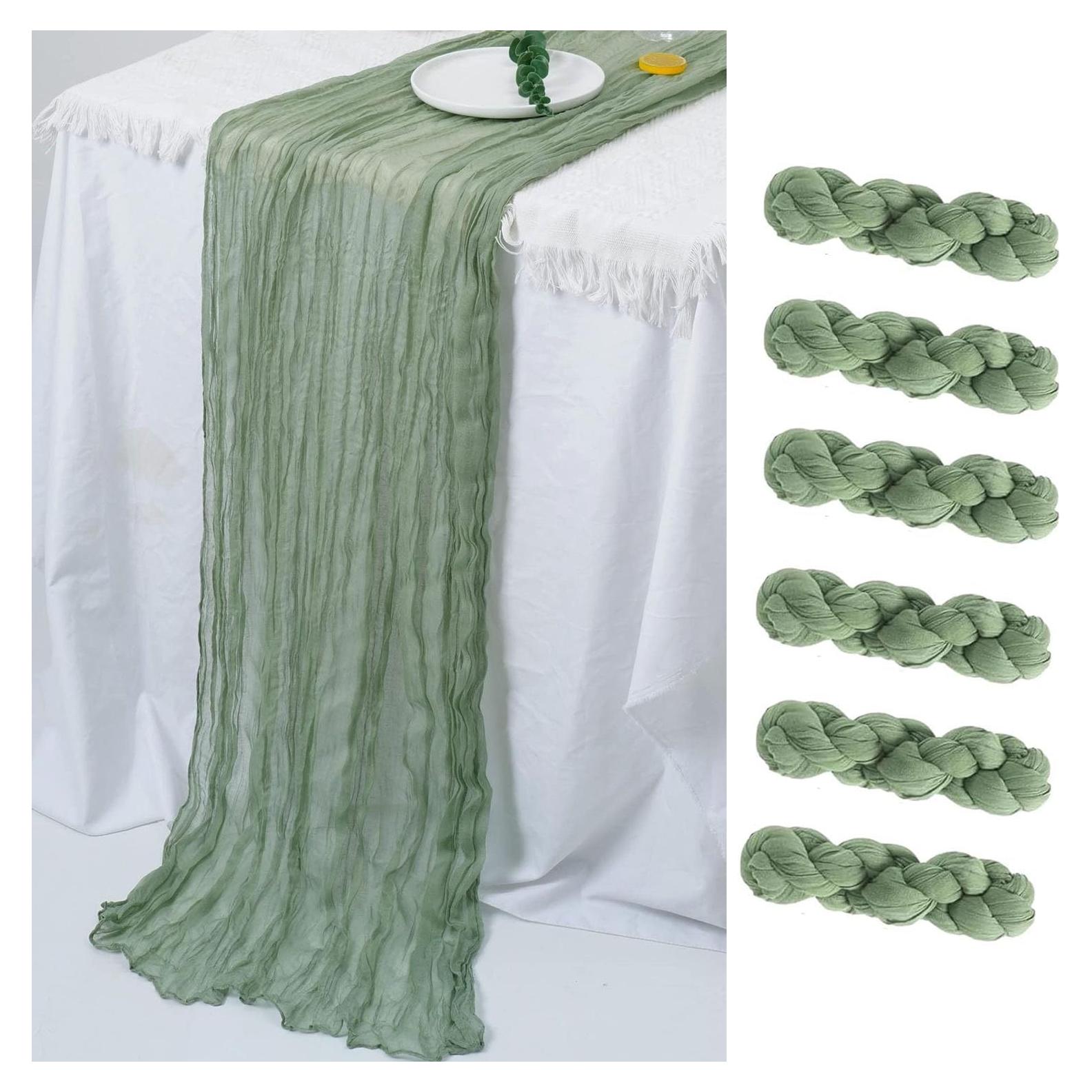 Camino de Mesa de Gasa Verde Salvia Arucxlzq - Paquete de 6