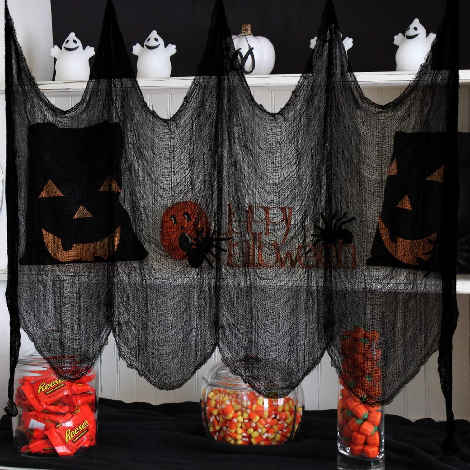 Tela Espeluznante Negra Halatool 76x229 cm 4 Piezas Halloween