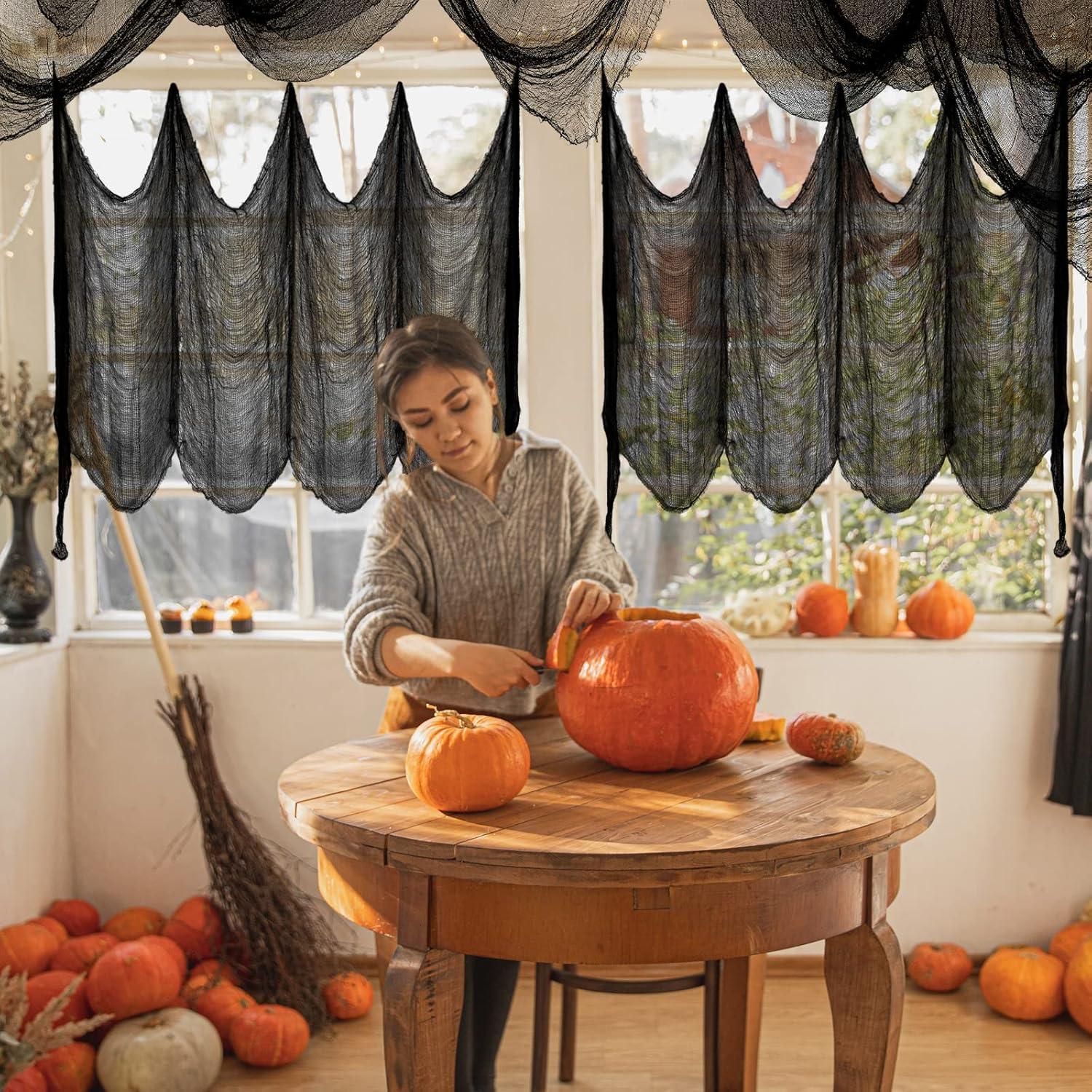 Tela Espeluznante Negra Halatool 76x229 cm 4 Piezas Halloween