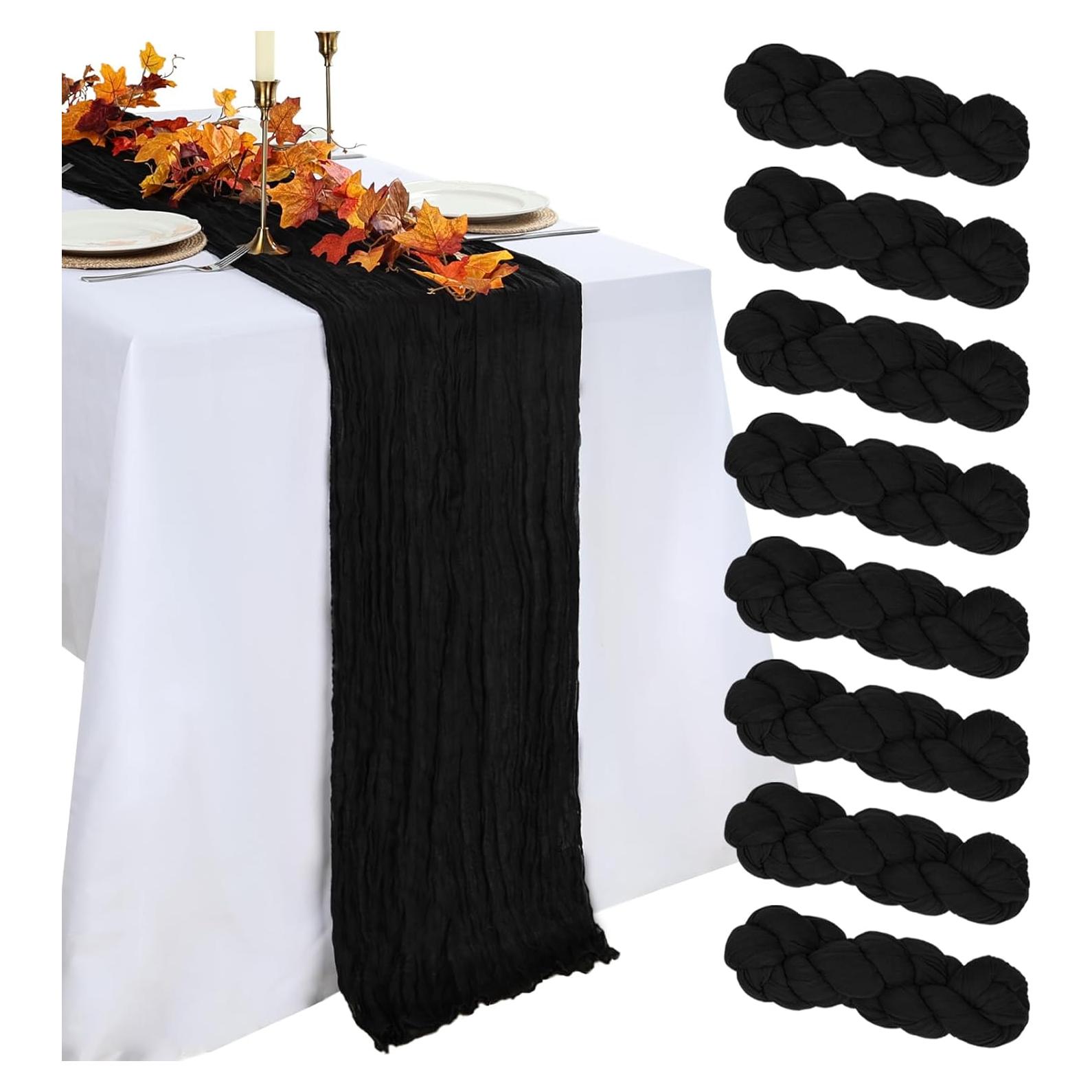 Paquete de 8 Caminos de Mesa de Gasa Negra Pepmily 3.05m