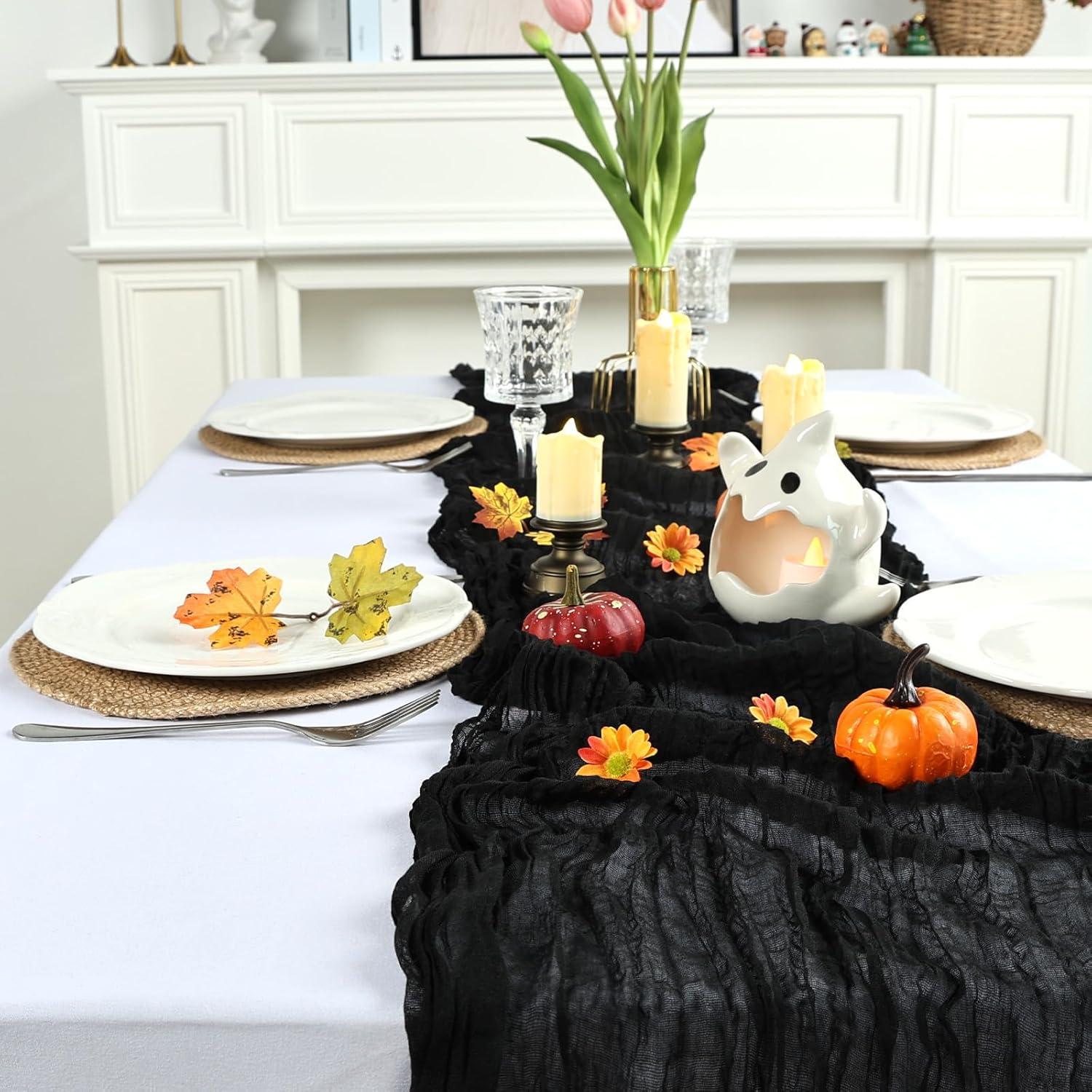 Paquete de 8 Caminos de Mesa de Gasa Negra Pepmily 3.05m