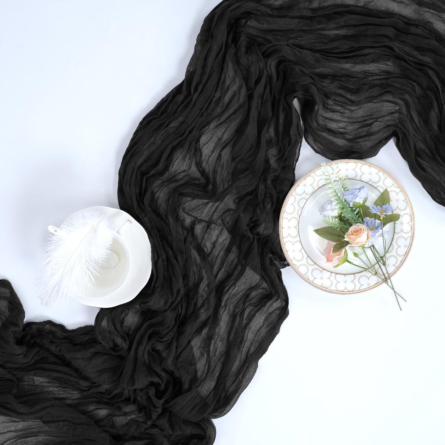 Paquete de 8 Caminos de Mesa de Gasa Negra Pepmily 3.05m