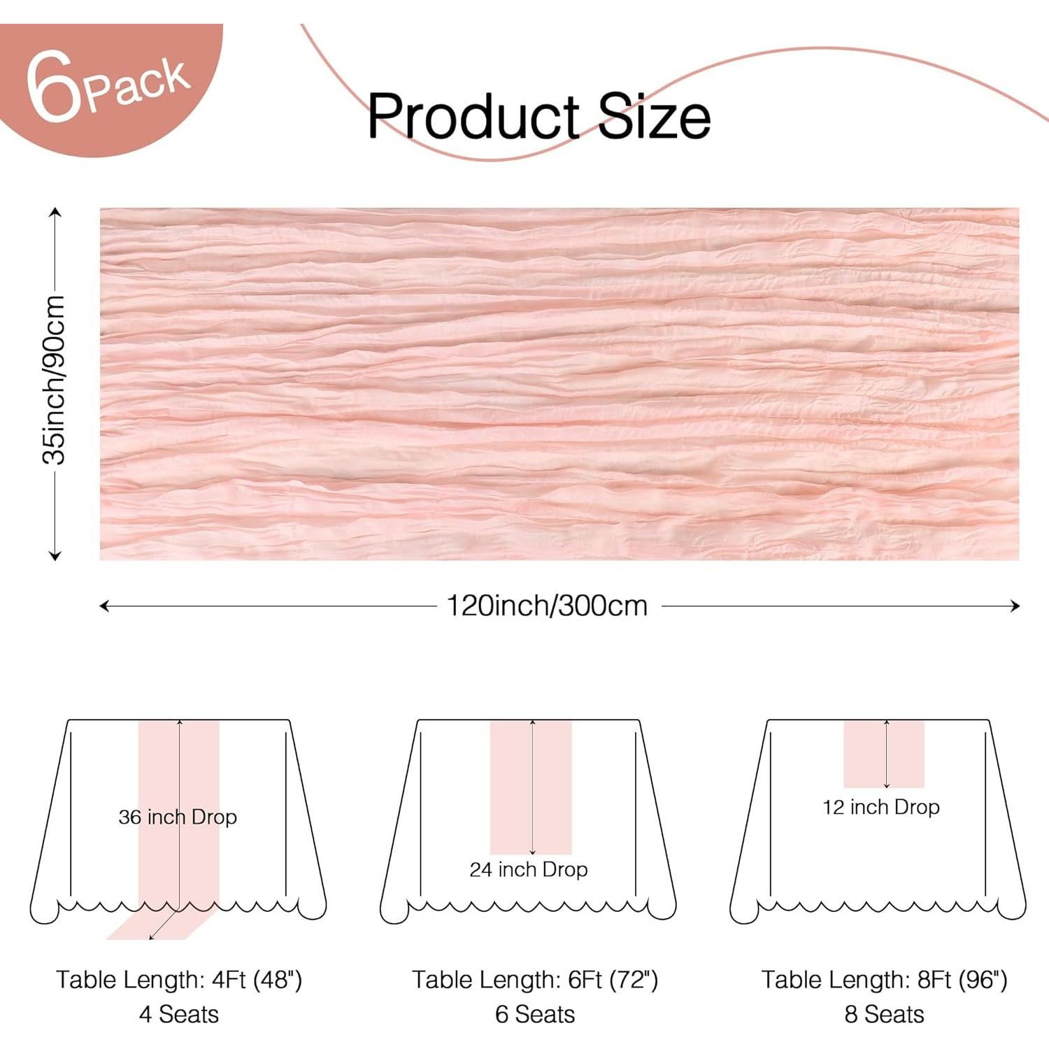 Paquete de 6 Caminos de Mesa de Gasa Rosa 3.05 m Boho Rústico