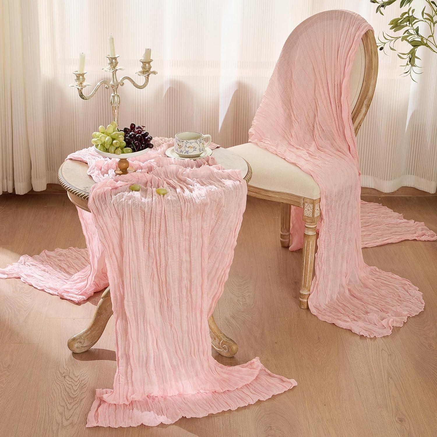 Paquete de 6 Caminos de Mesa de Gasa Rosa 3.05 m Boho Rústico