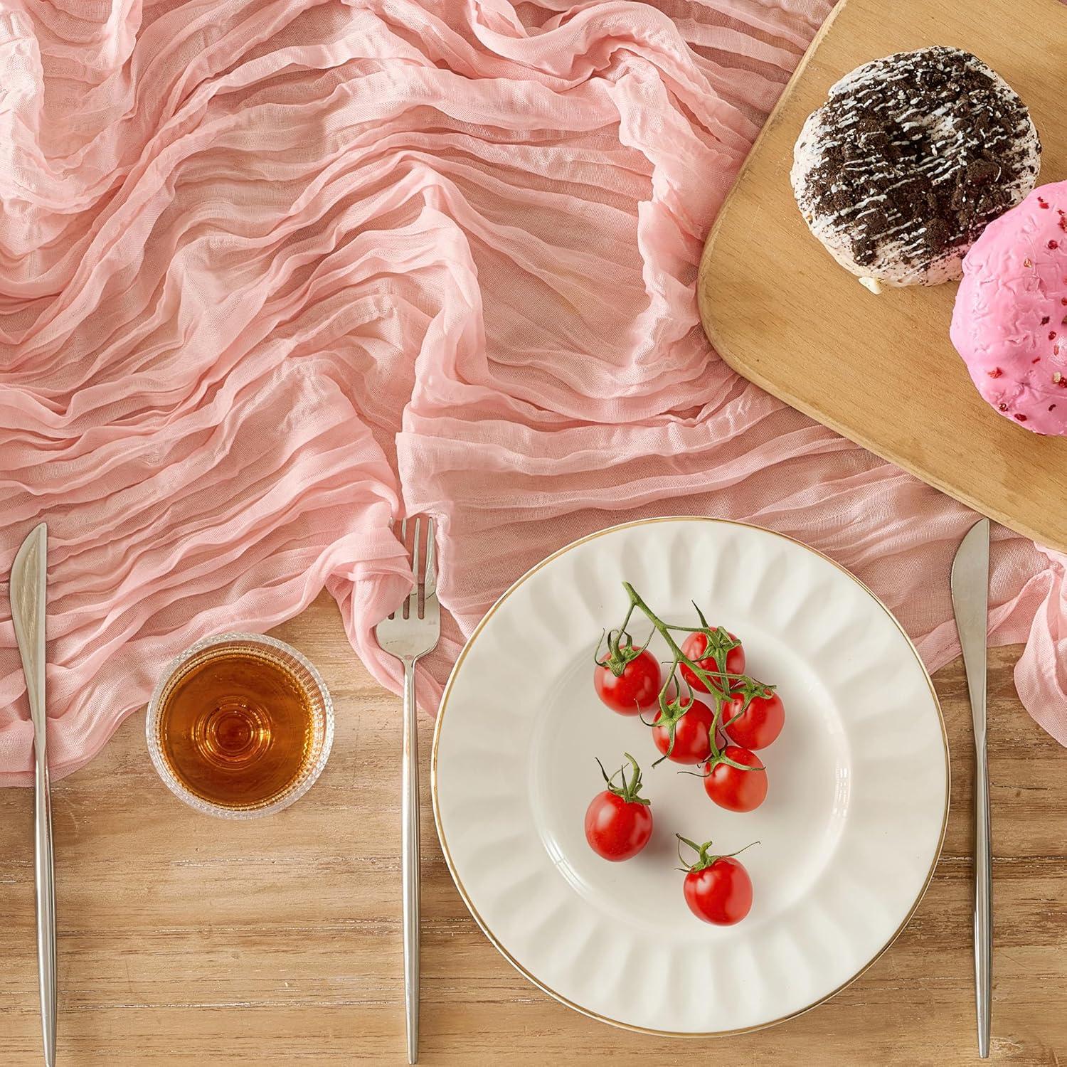 Paquete de 6 Caminos de Mesa de Gasa Rosa 3.05 m Boho Rústico