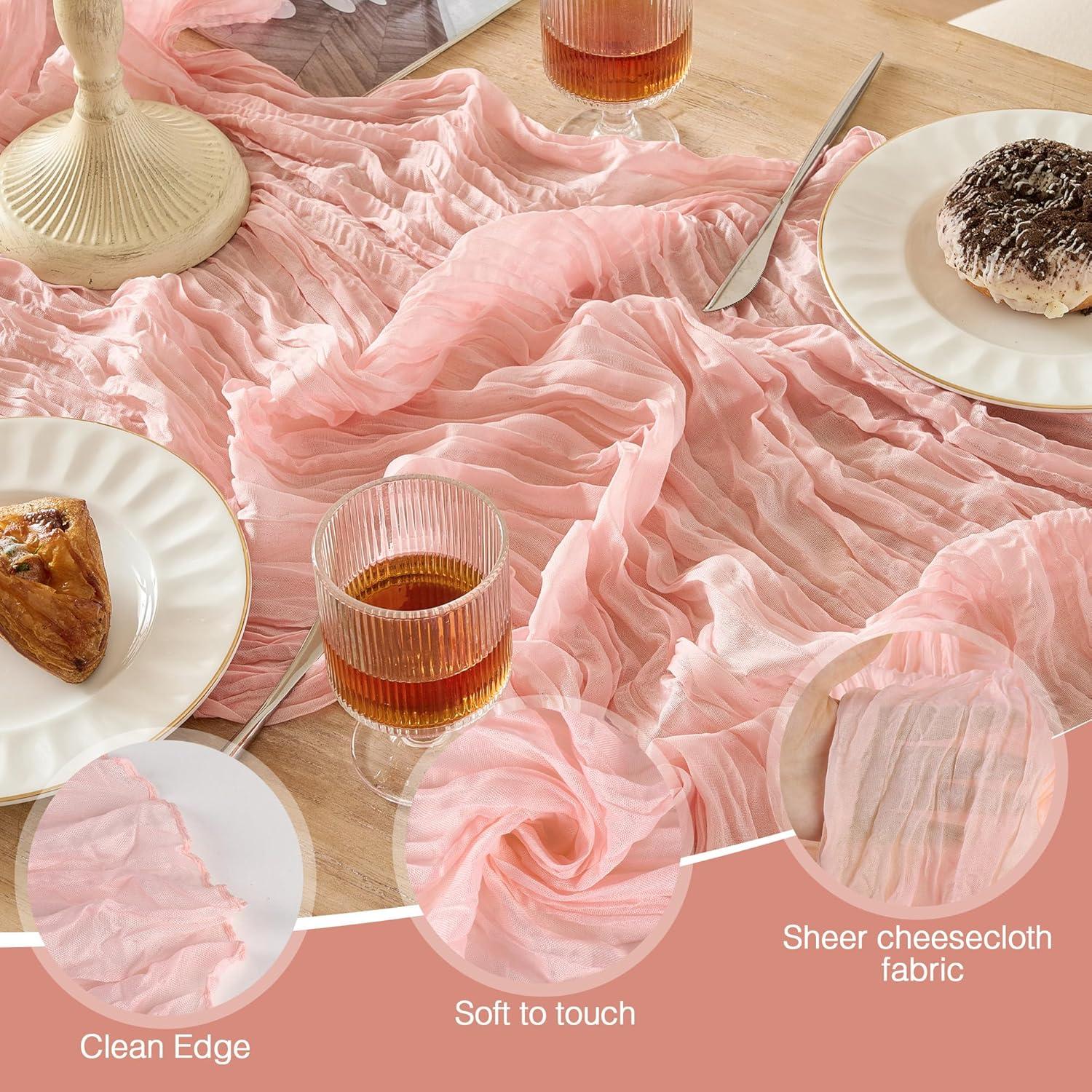 Paquete de 6 Caminos de Mesa de Gasa Rosa 3.05 m Boho Rústico
