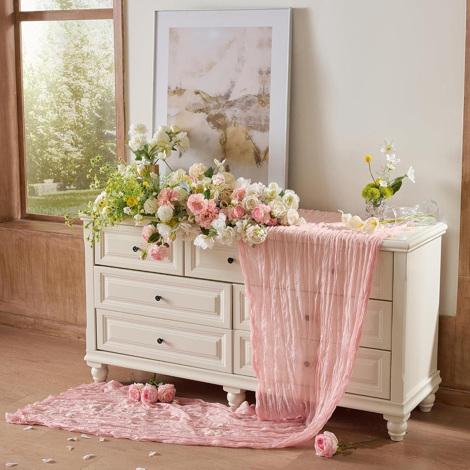 Paquete de 6 Caminos de Mesa de Gasa Rosa 3.05 m Boho Rústico