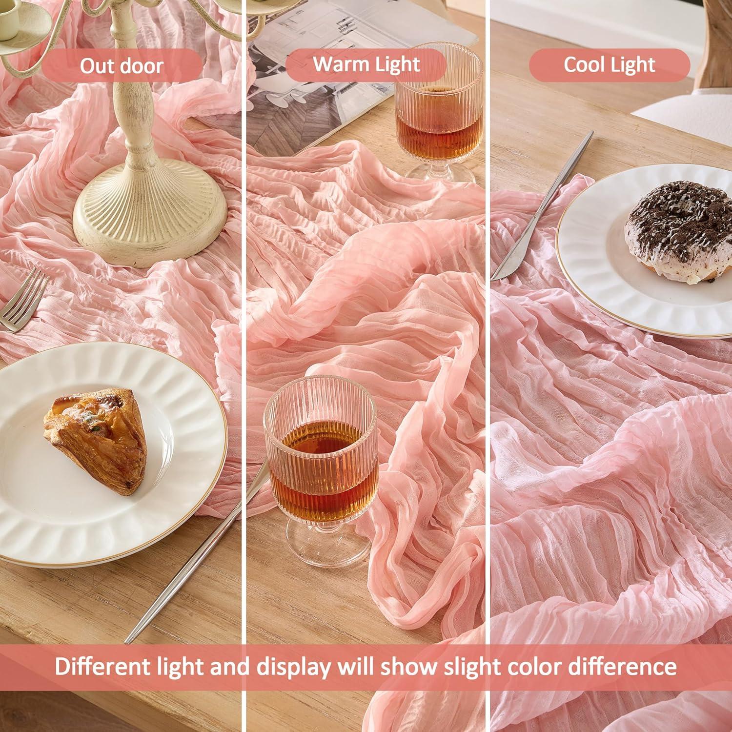 Paquete de 6 Caminos de Mesa de Gasa Rosa 3.05 m Boho Rústico