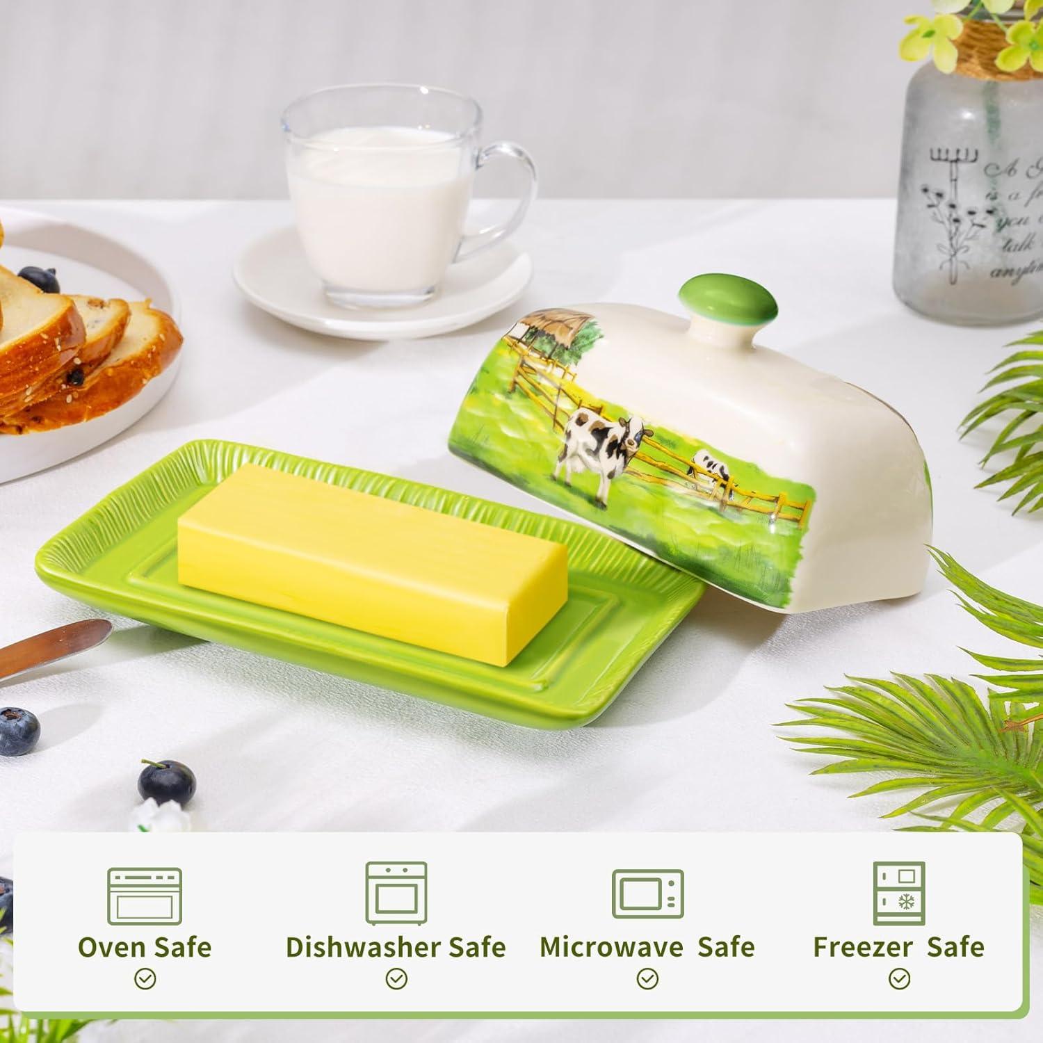 Plato de Mantequilla de Vaca CADVJXZ con Tapa Cerámica 19cm