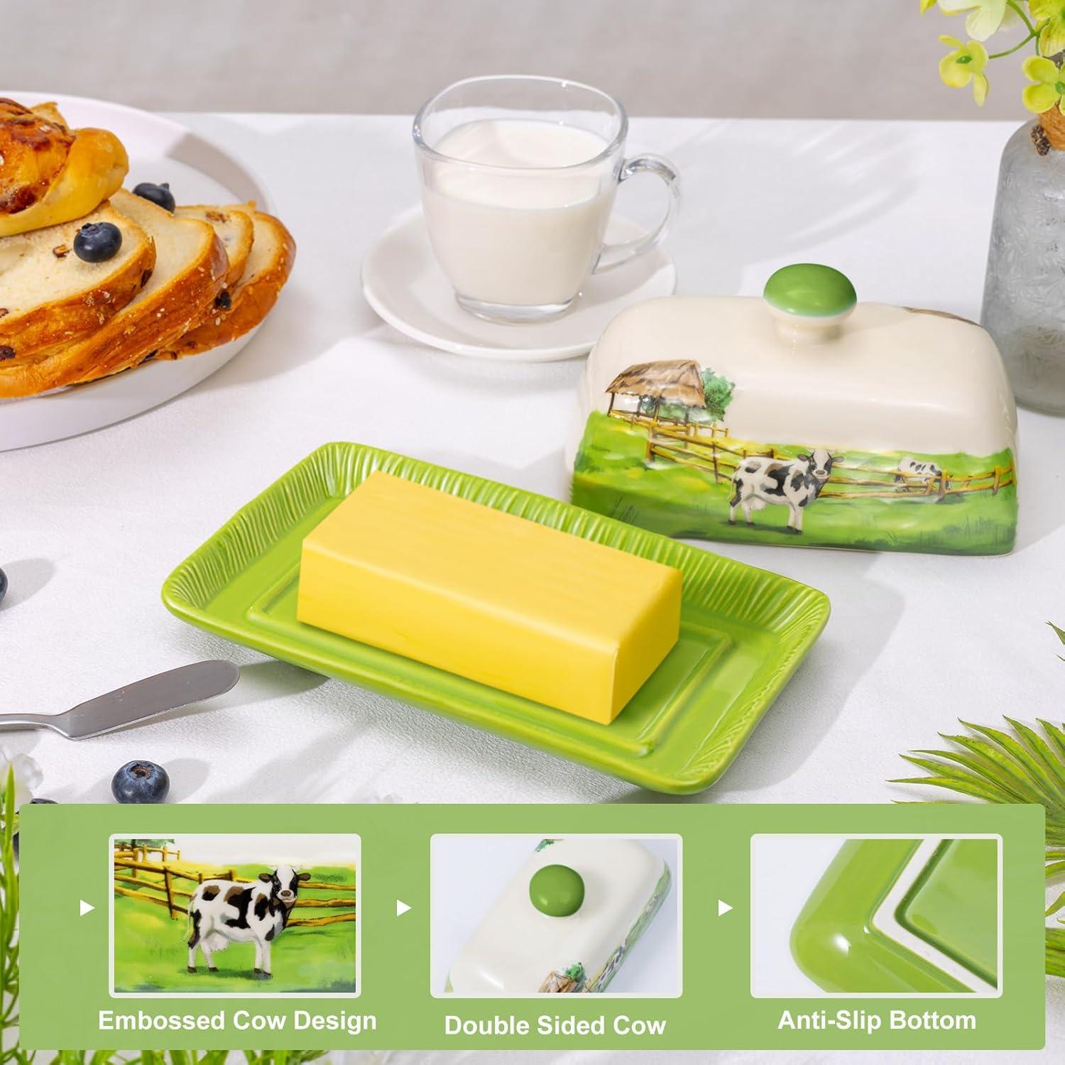 Plato de Mantequilla de Vaca CADVJXZ con Tapa Cerámica 19cm