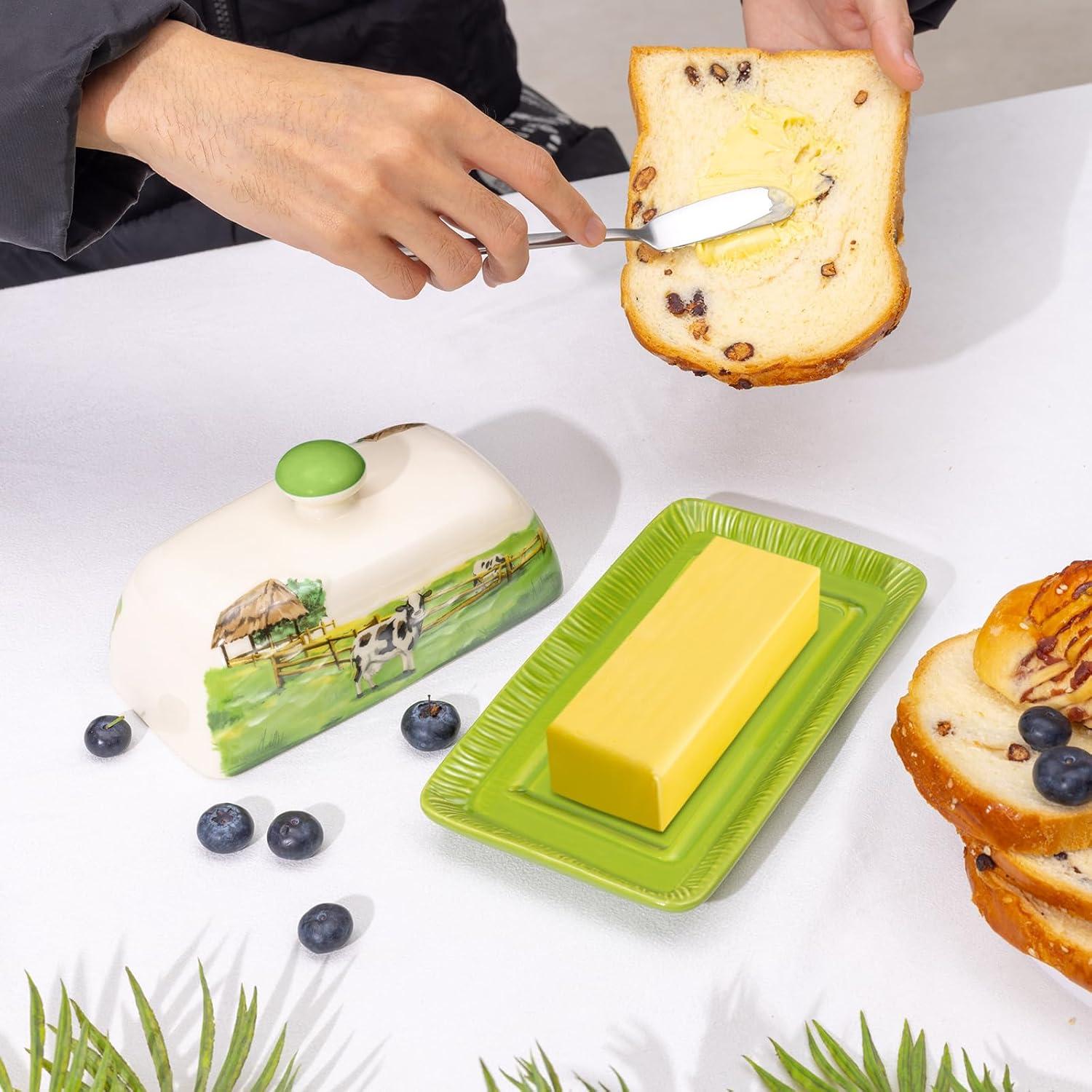 Plato de Mantequilla de Vaca CADVJXZ con Tapa Cerámica 19cm