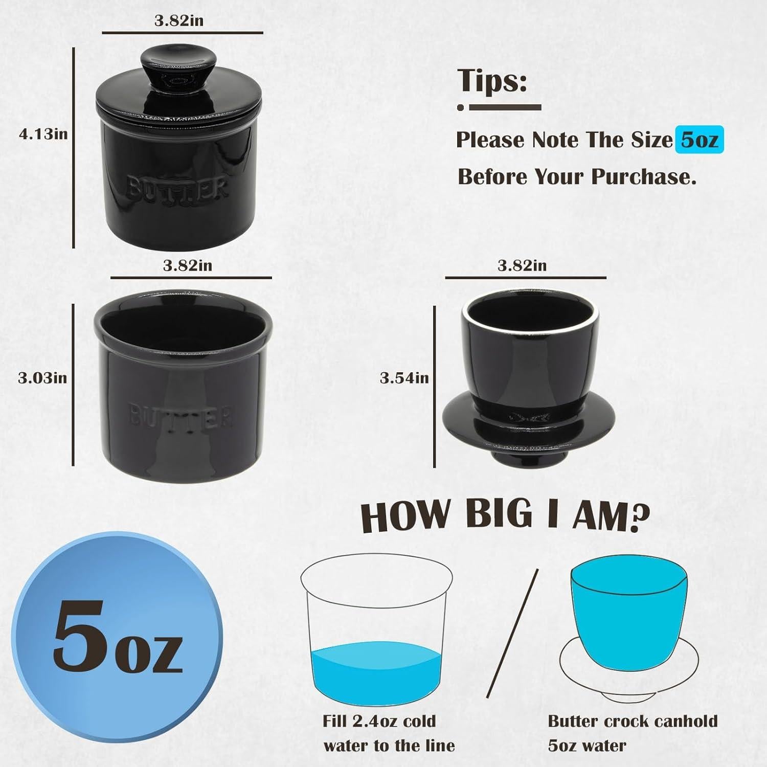 Crock de Mantequilla Hermético Cerámica MKYHBOO Negro 0.68kg