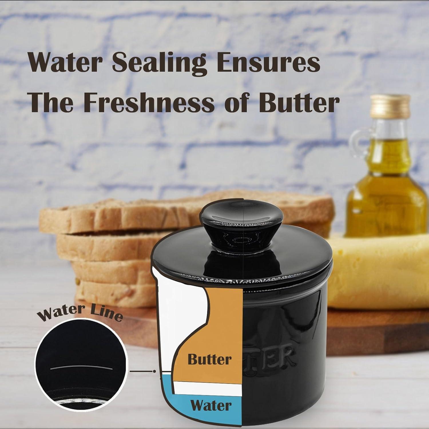 Crock de Mantequilla Hermético Cerámica MKYHBOO Negro 0.68kg