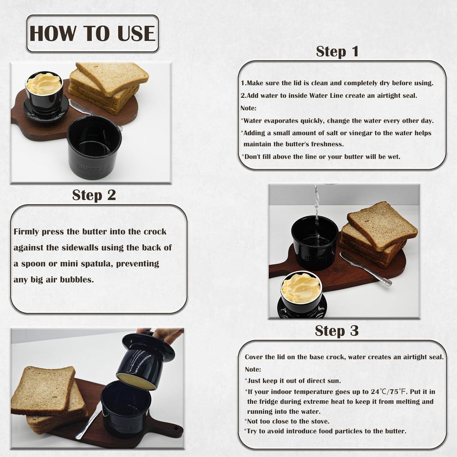 Crock de Mantequilla Hermético Cerámica MKYHBOO Negro 0.68kg