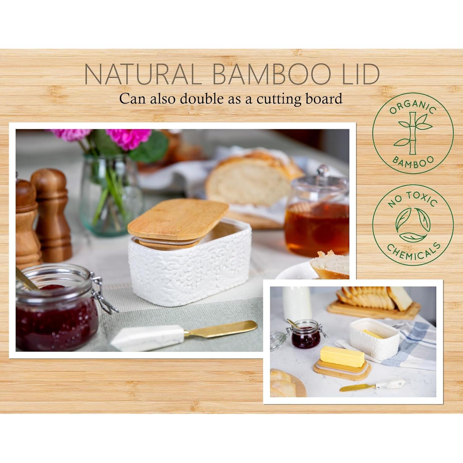 Plato para Mantequilla 25DOL de Cerámica con Tapa de Bambú