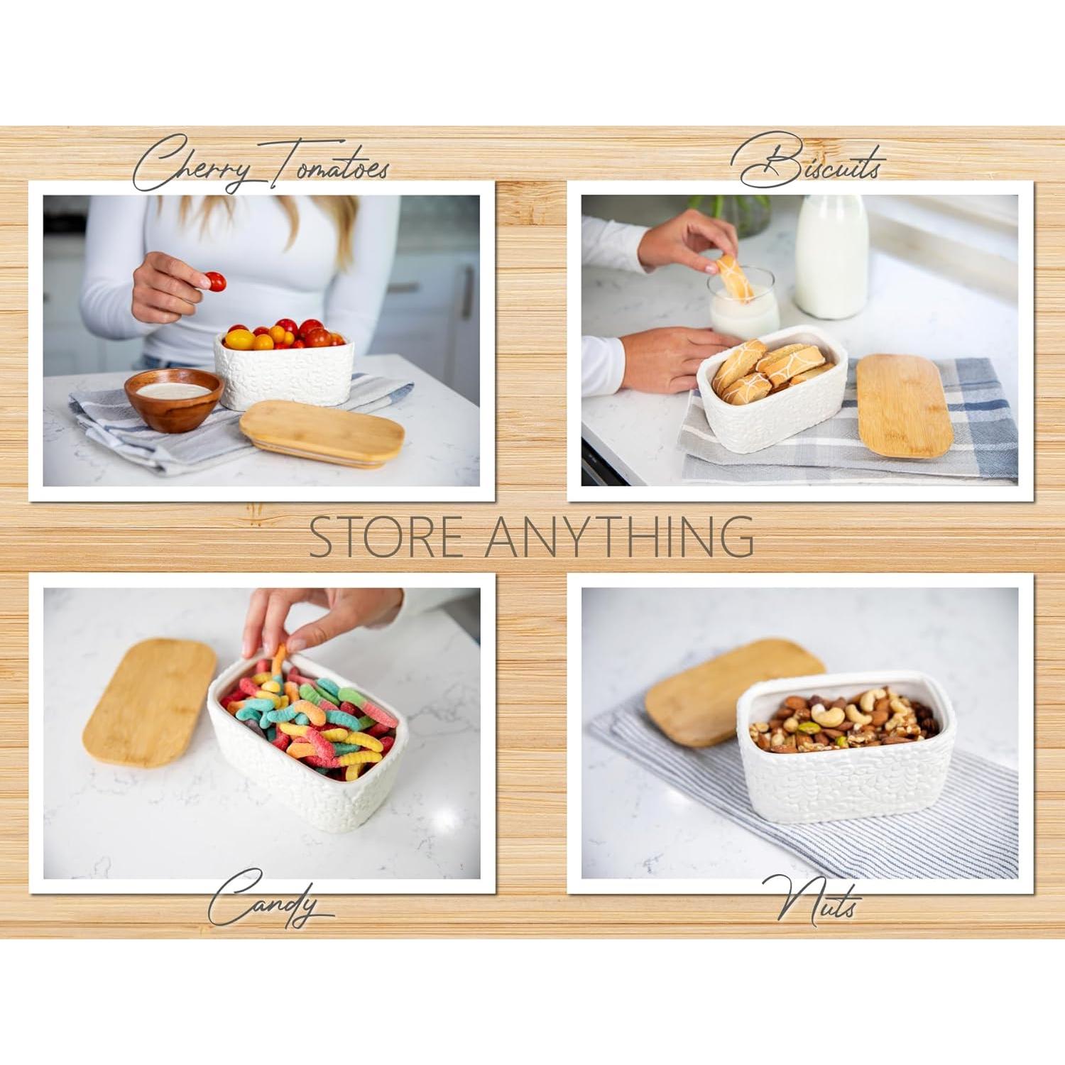 Plato para Mantequilla 25DOL de Cerámica con Tapa de Bambú