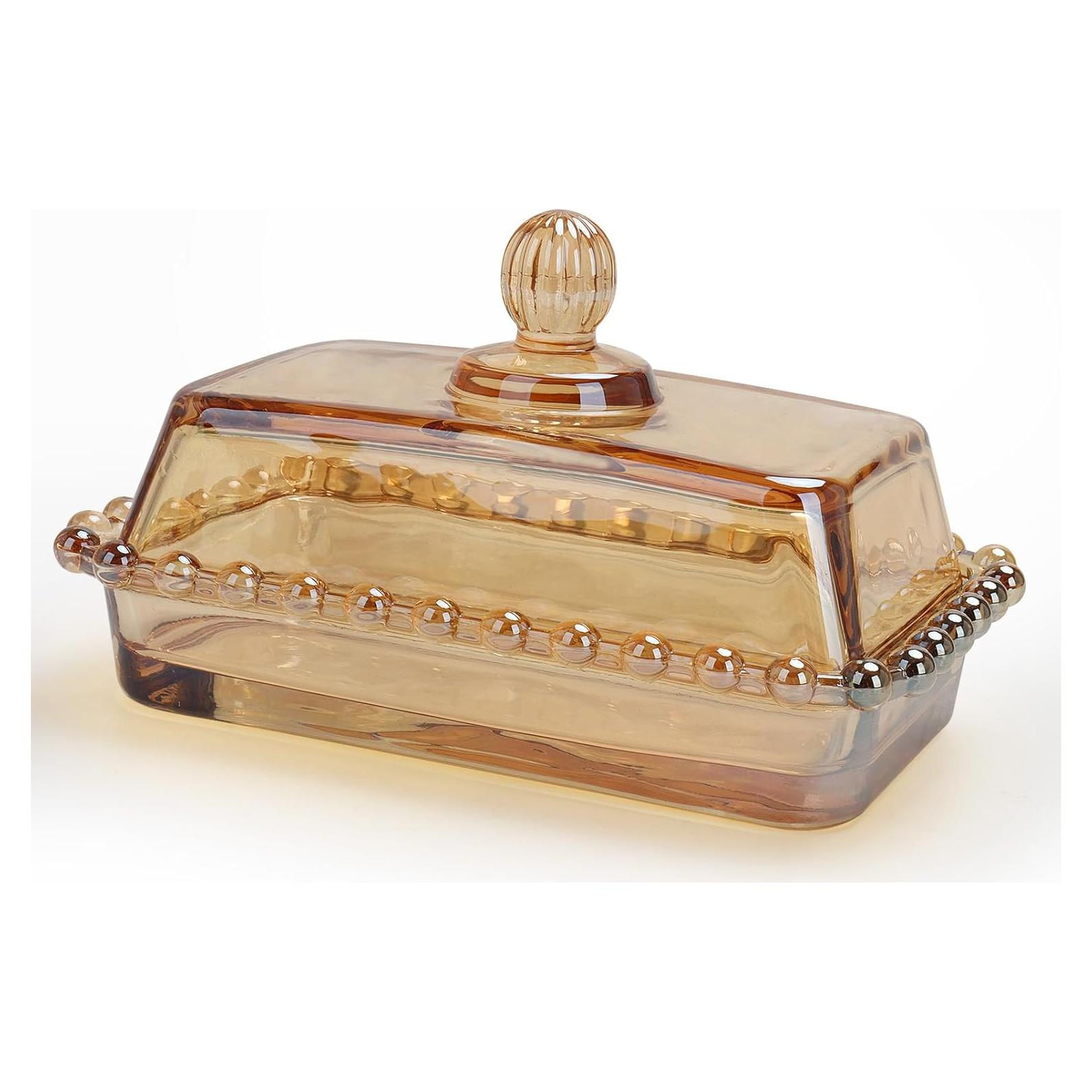 Plato de Mantequilla de Vidrio Ámbar con Tapa 226.8g Manaluck
