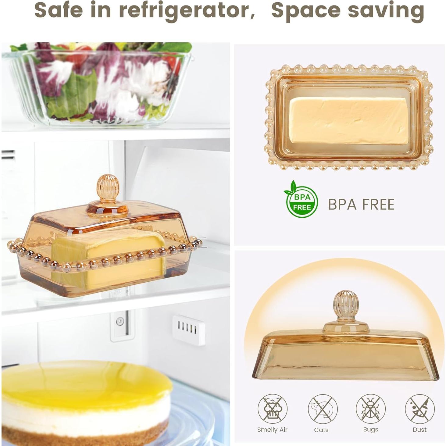 Plato de Mantequilla de Vidrio Ámbar con Tapa 226.8g Manaluck