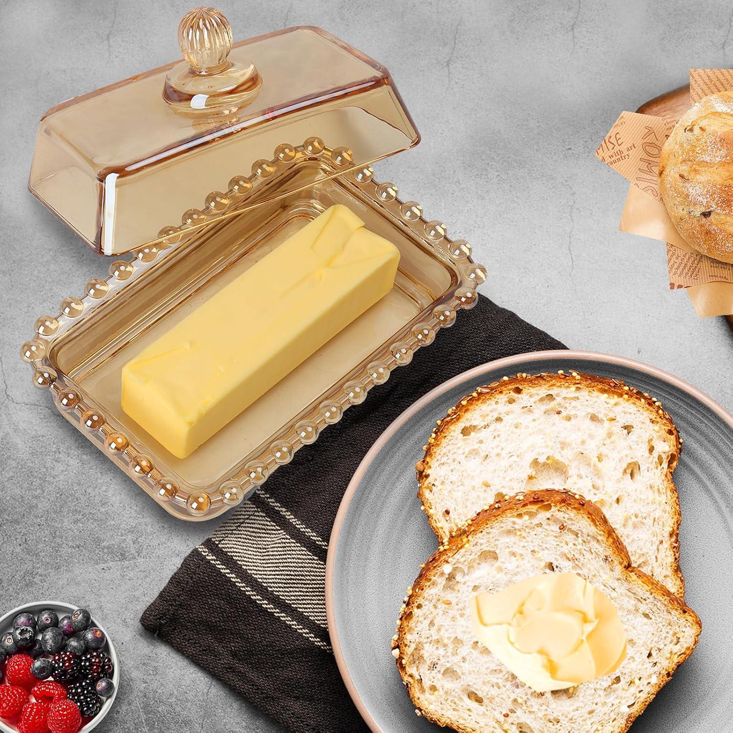 Plato de Mantequilla de Vidrio Ámbar con Tapa 226.8g Manaluck