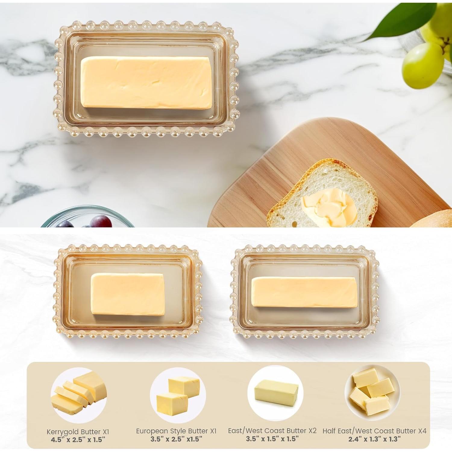 Plato de Mantequilla de Vidrio Ámbar con Tapa 226.8g Manaluck