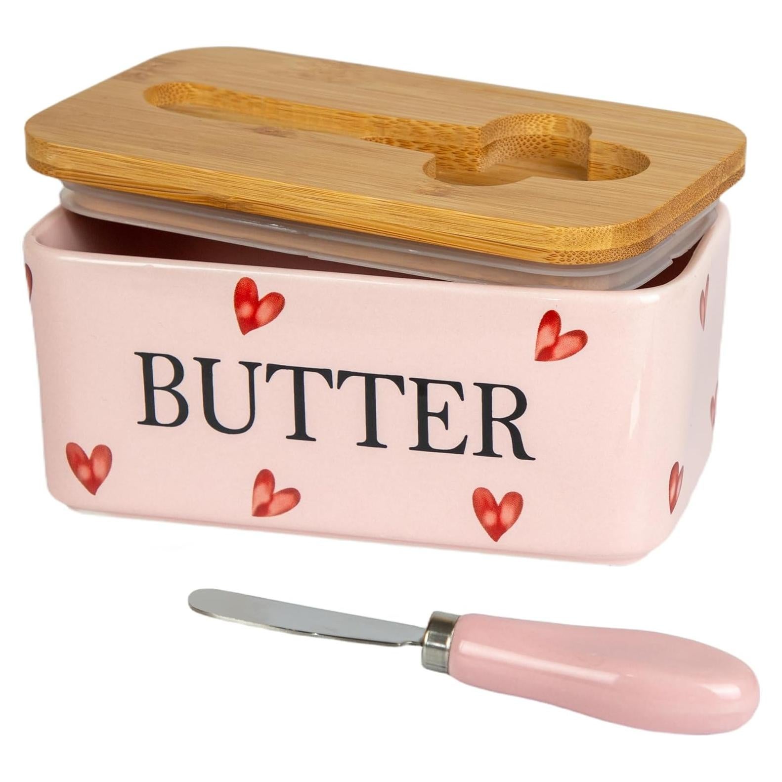 Plato de Mantequilla Cerámica Rosa YumiPLUS con Tapa Bambú