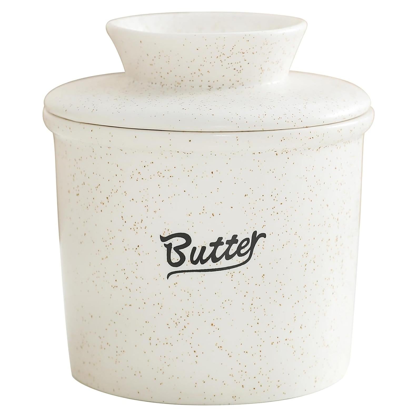 Crock de Mantequilla Pexguka Blanco con Tapa y Sello de Agua