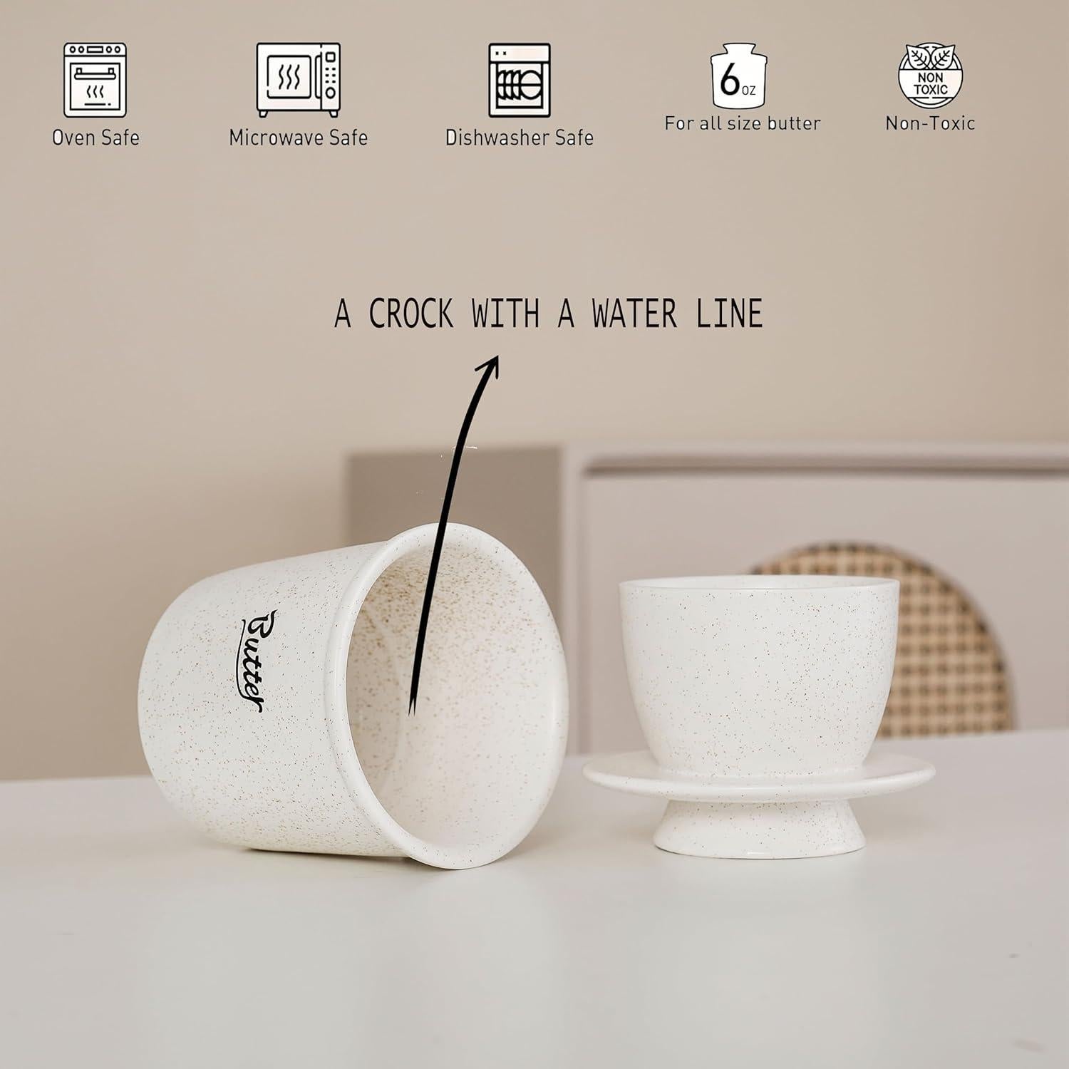 Crock de Mantequilla Pexguka Blanco con Tapa y Sello de Agua