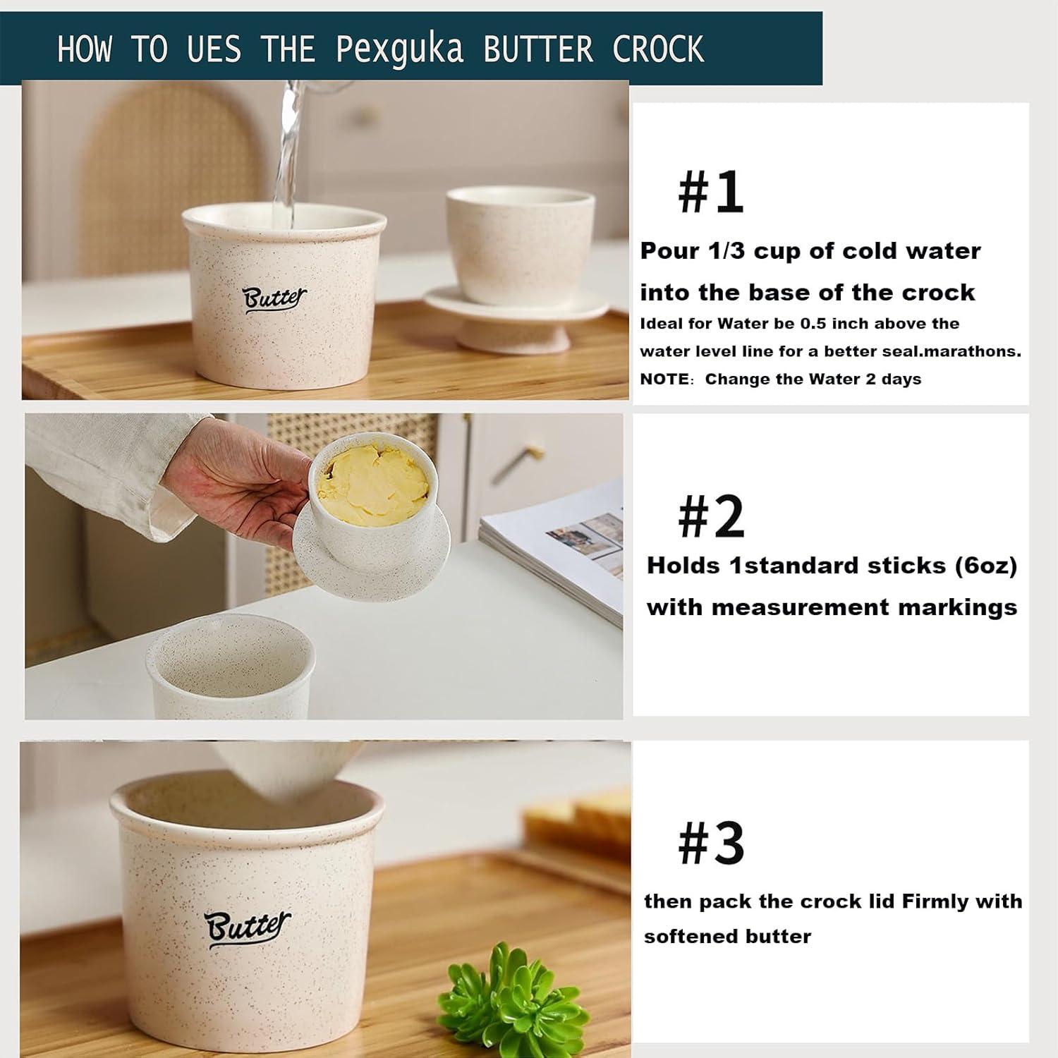 Crock de Mantequilla Pexguka Blanco con Tapa y Sello de Agua