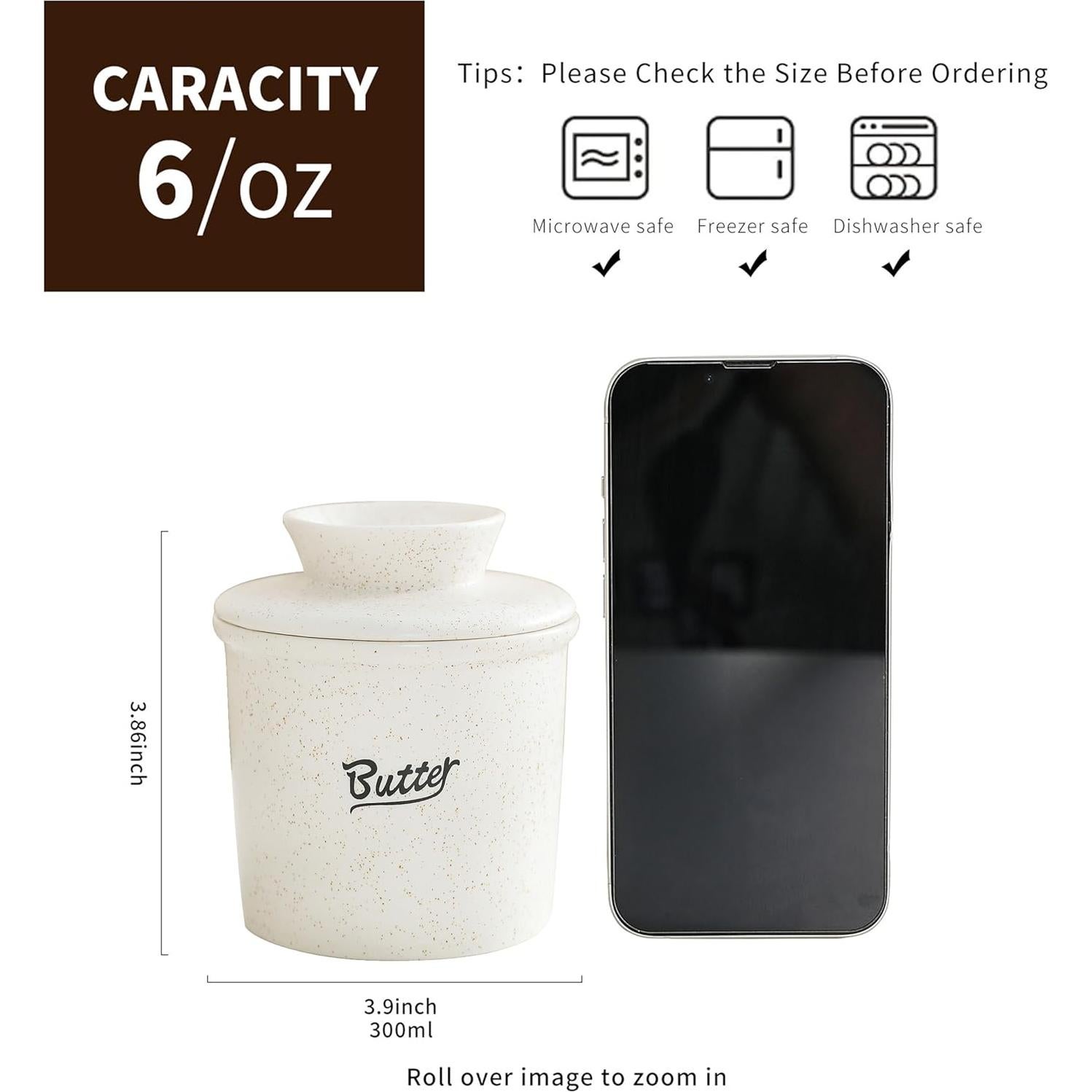 Crock de Mantequilla Pexguka Blanco con Tapa y Sello de Agua