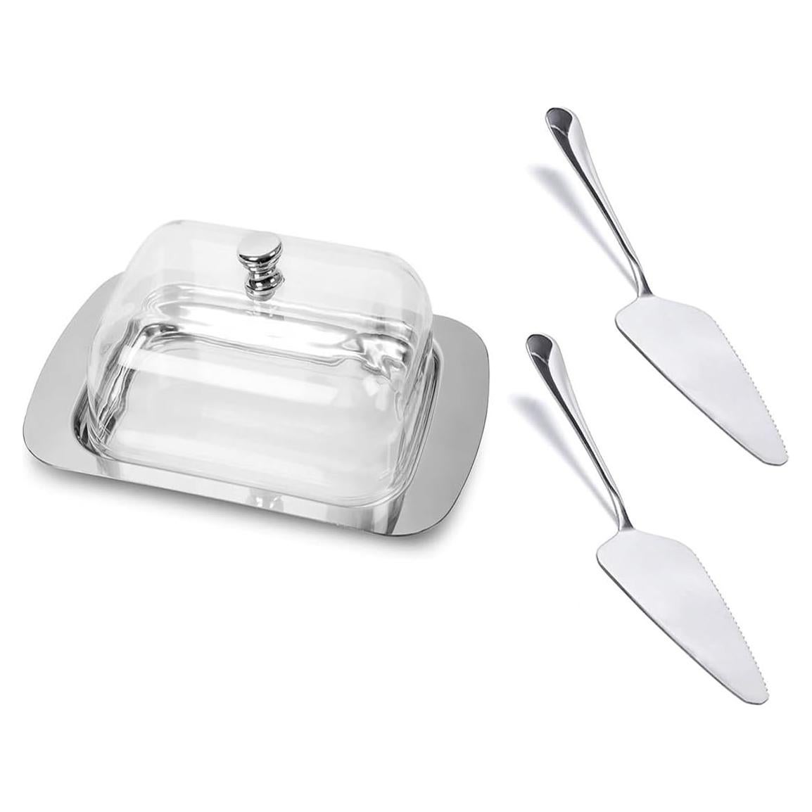 Plato para Mantequilla Leadigol con Tapa y 2 Espátulas 18.6x12cm
